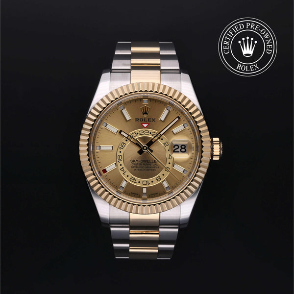 Rolex Certified Pre-owned Sky-Dweller M326933-0001 front on black background