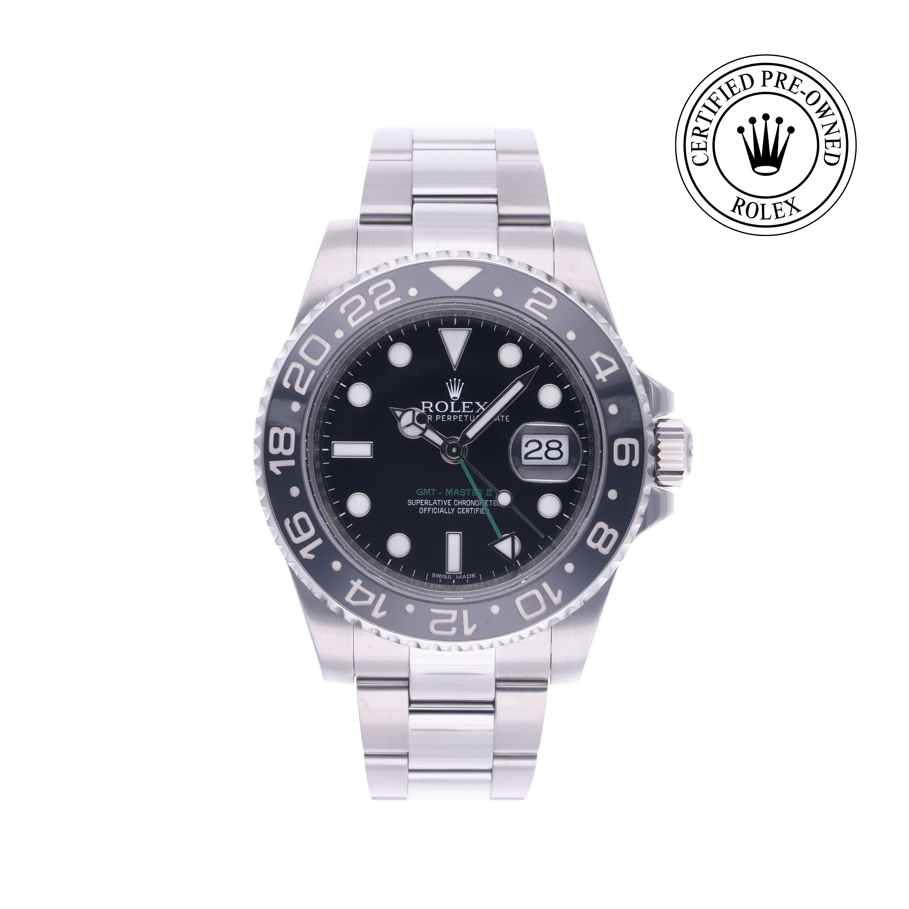 Rolex Certified Pre-owned GMT M116710LN-0001 front on white background