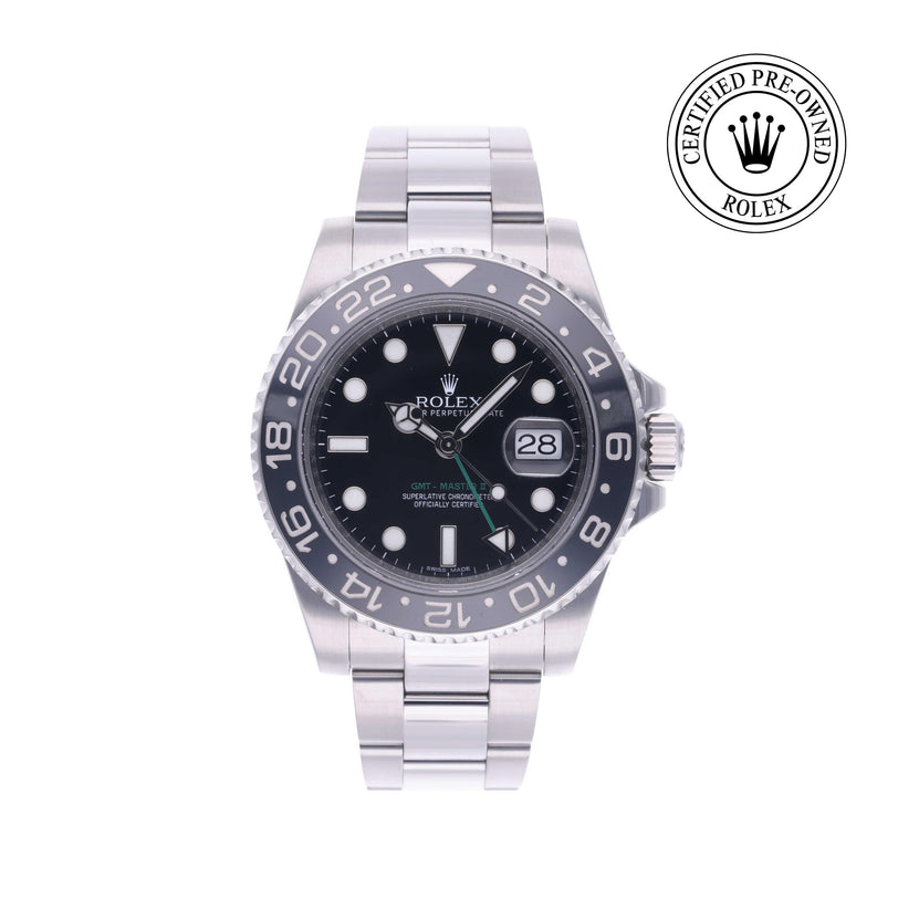 Rolex Certified Pre-owned GMT M116710LN-0001 front on white background