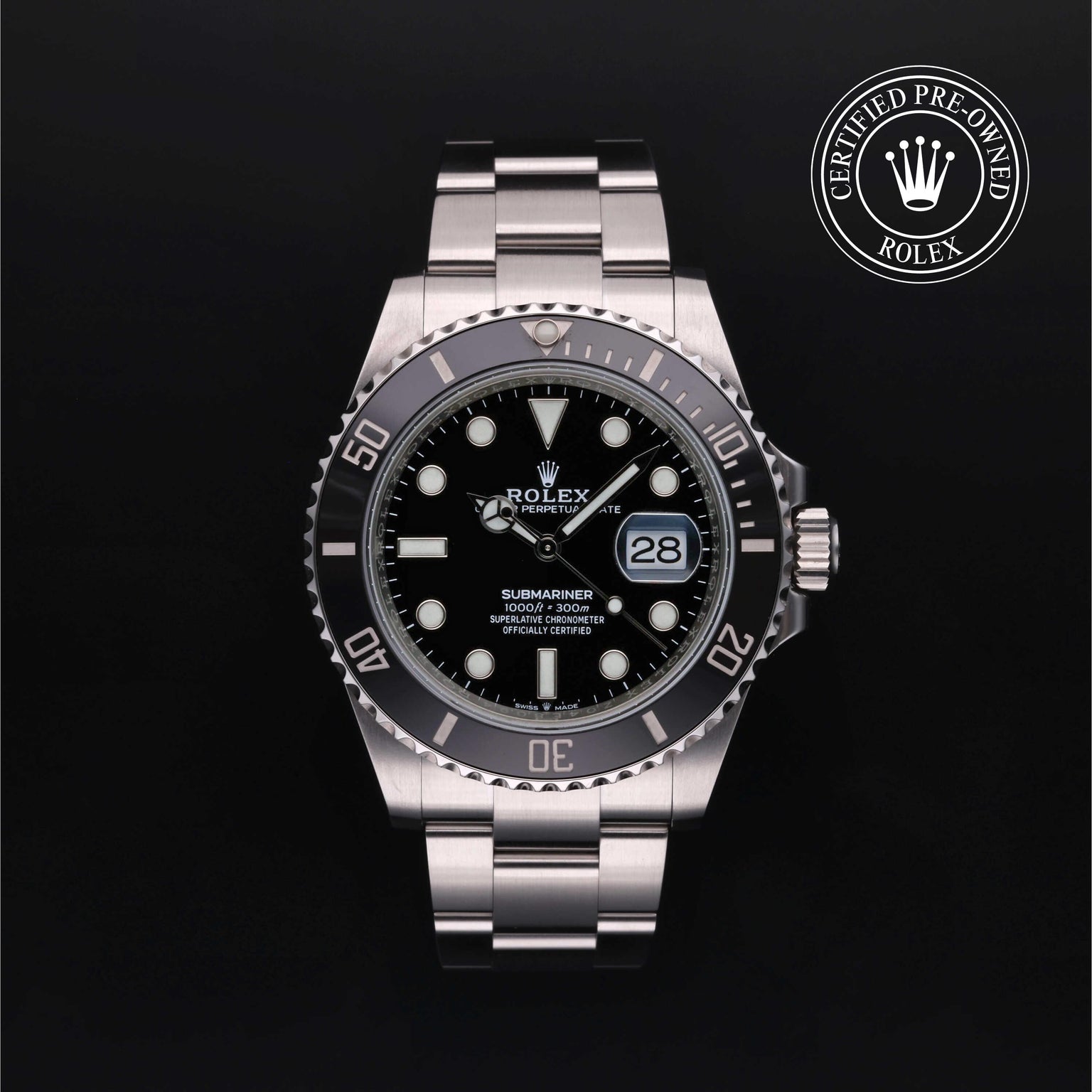 Rolex Certified Pre-owned Submariner M126610LN-0001 front on black background