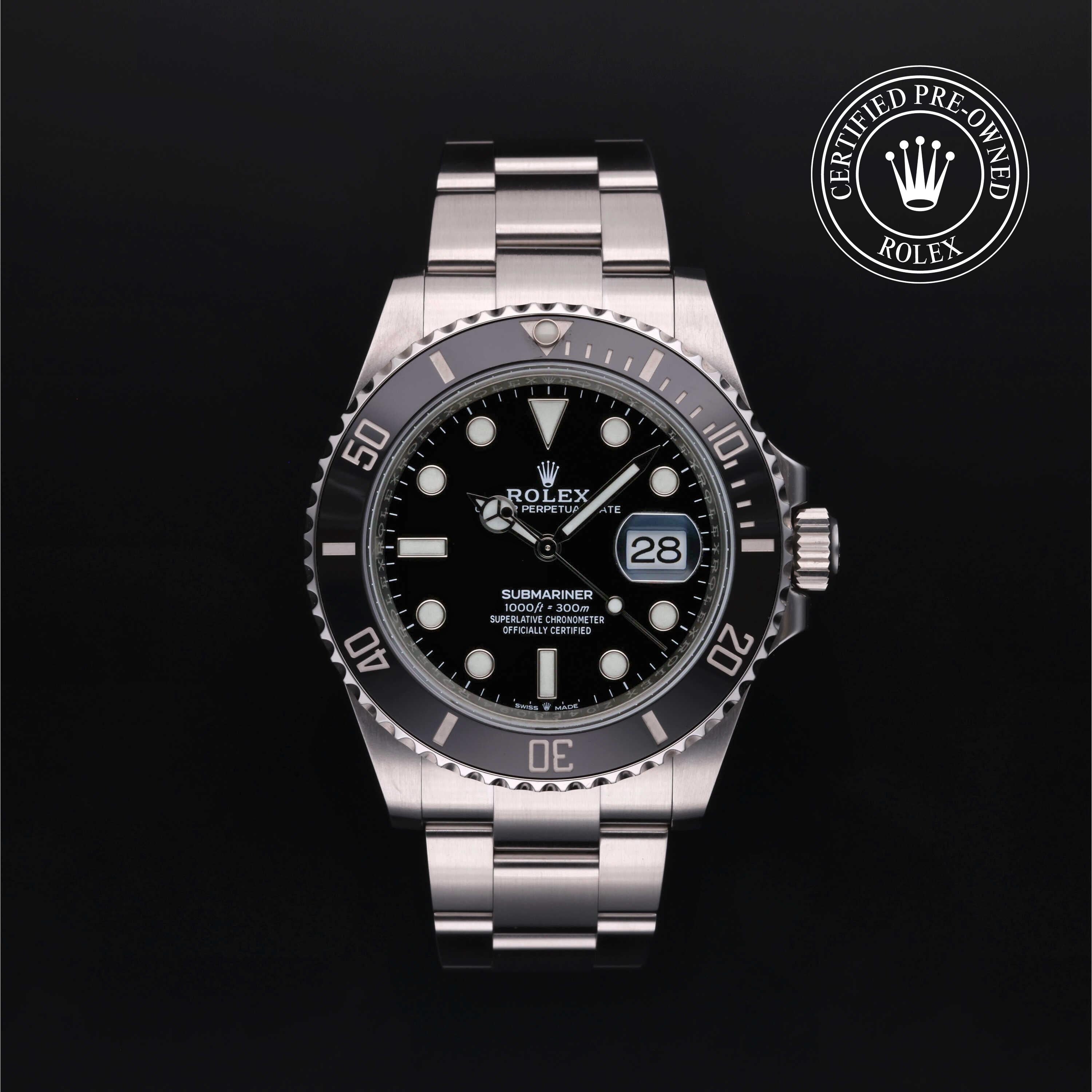 Rolex Certified Pre-owned Submariner M126610LN-0001 front on black background