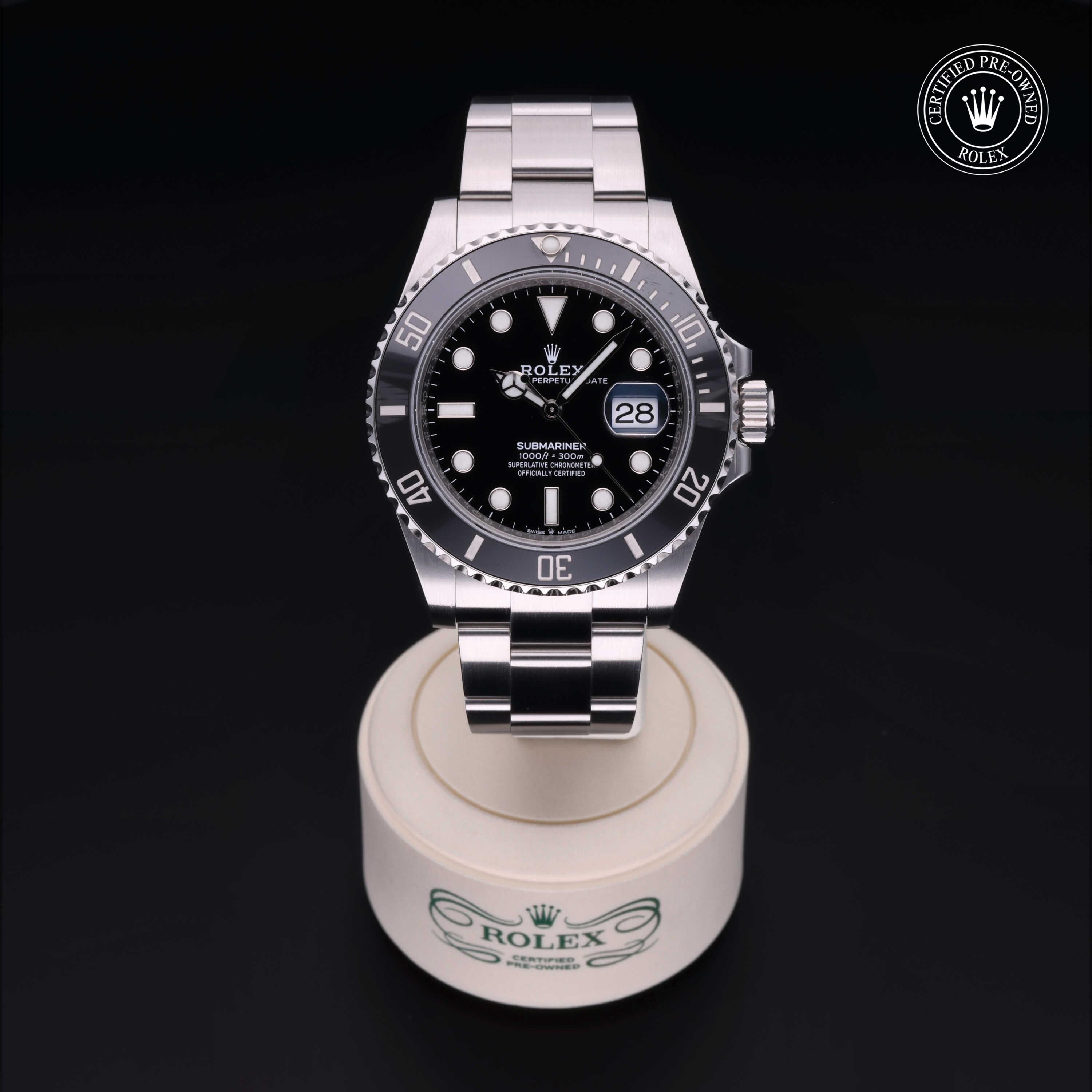 Rolex Certified Pre-owned Submariner M126610LN-0001 front on black background