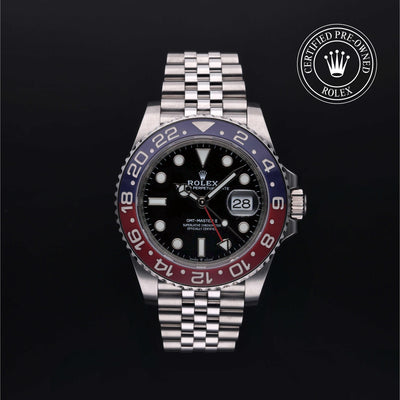 Rolex Certified Pre-owned GMT M126710BLRO-0001 front on black background
