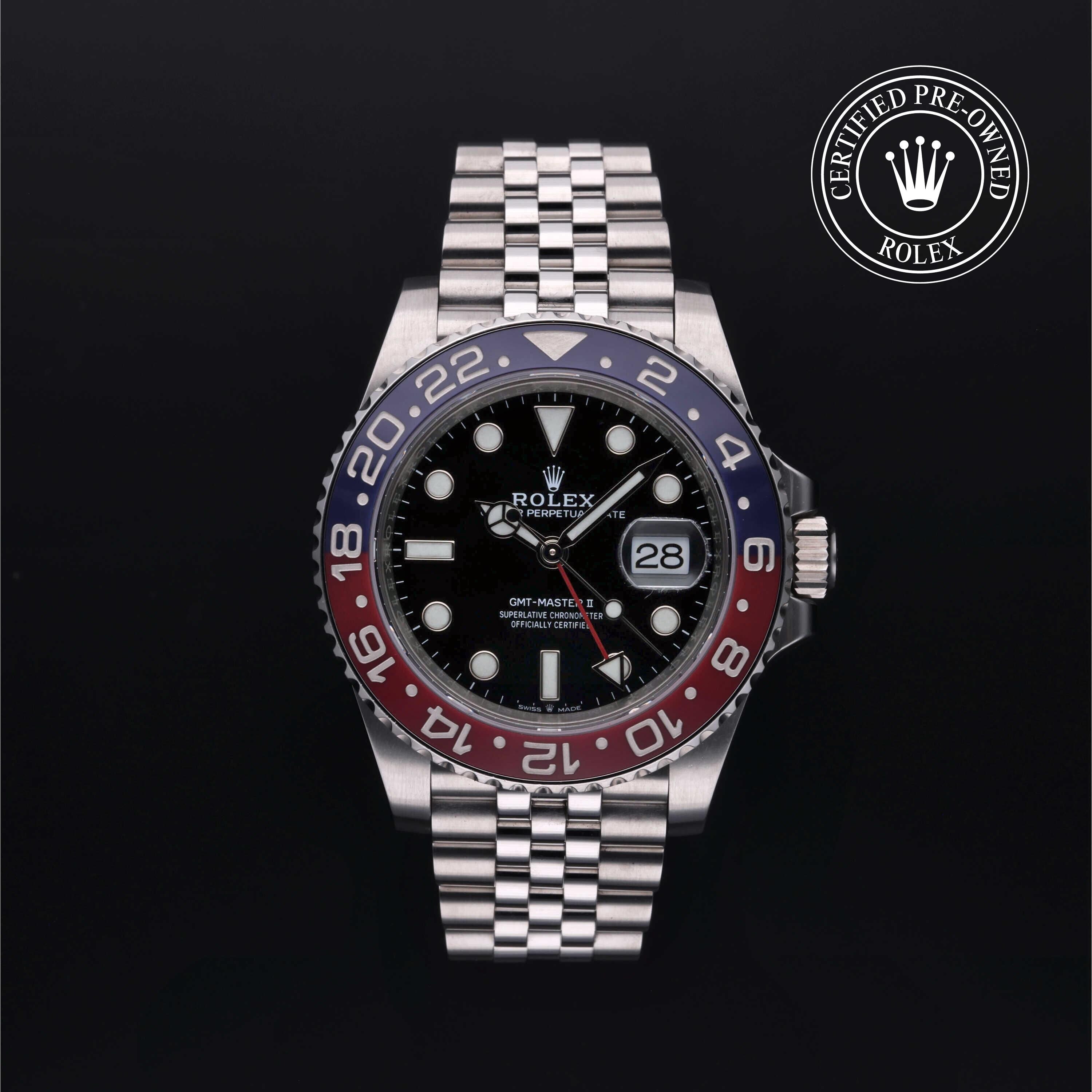 Rolex Certified Pre-owned GMT M126710BLRO-0001 front on black background