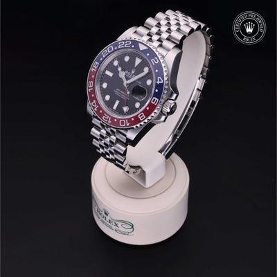 Rolex Certified Pre-owned GMT M126710BLRO-0001 front on black background