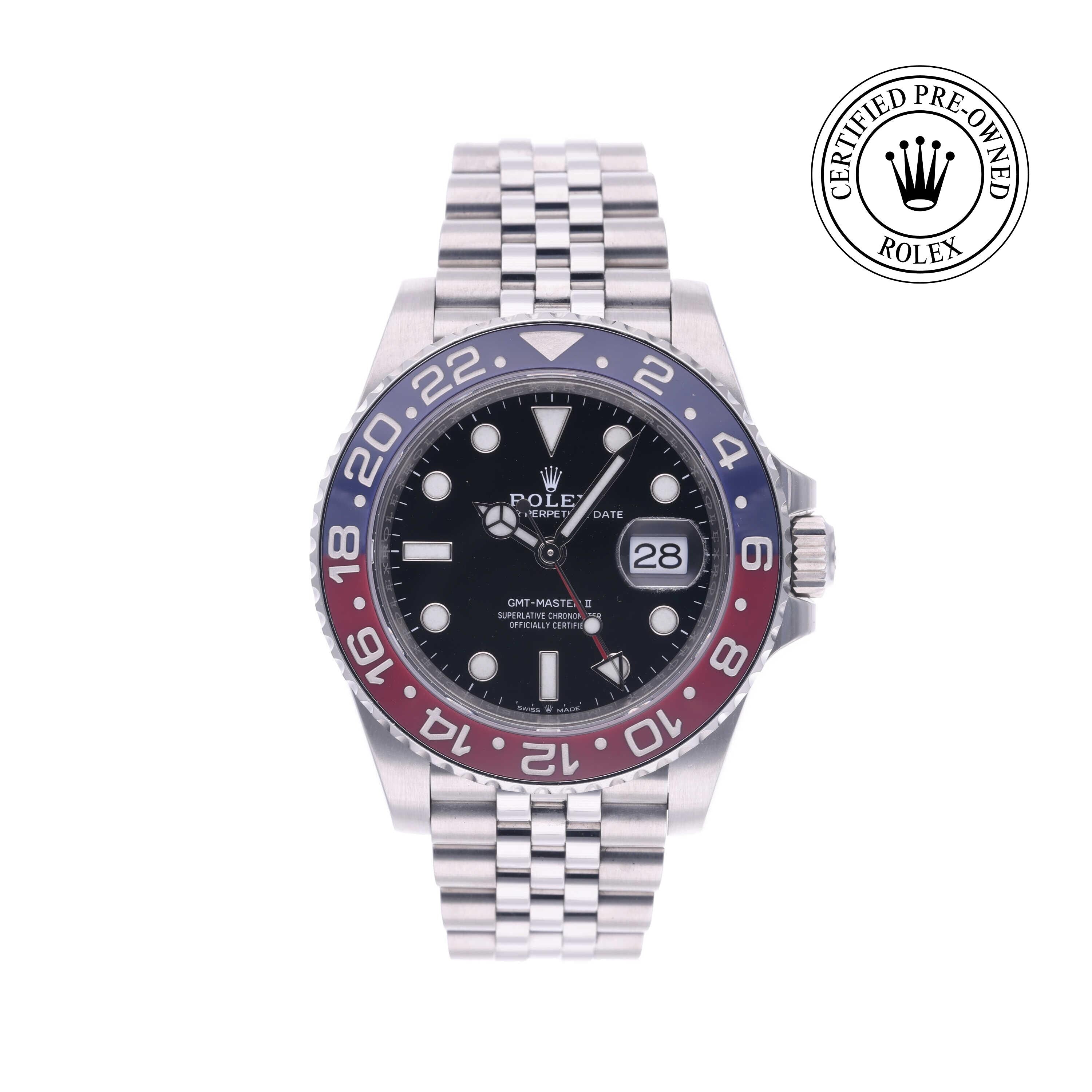Rolex Certified Pre-owned GMT M126710BLRO-0001 front on white background