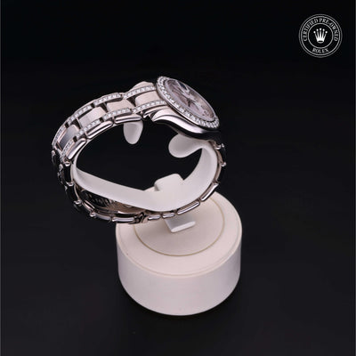 Rolex Certified Pre-owned Pearlmaster M80299-0018 front on black background