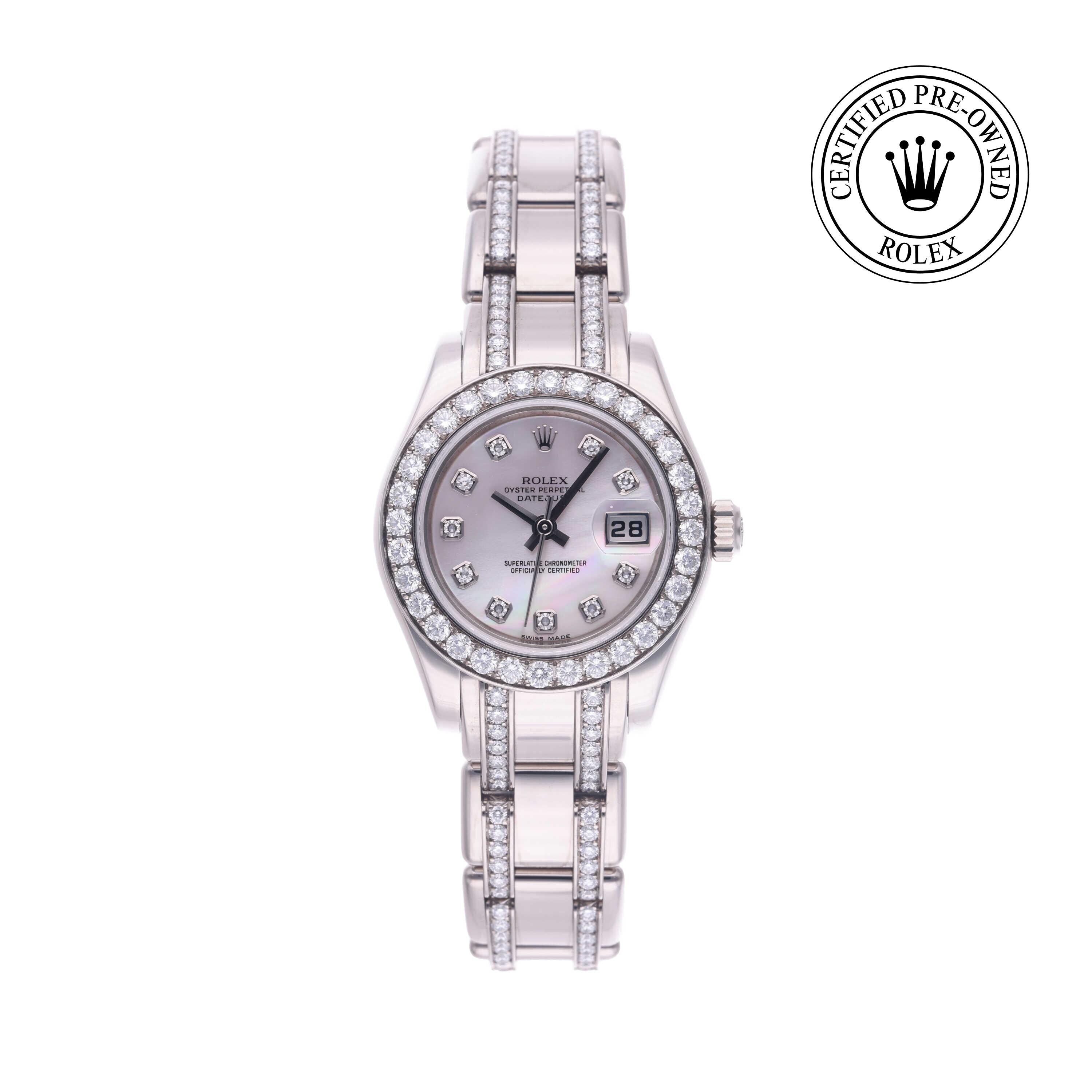 Rolex Certified Pre-owned Pearlmaster M80299-0018 front on white background