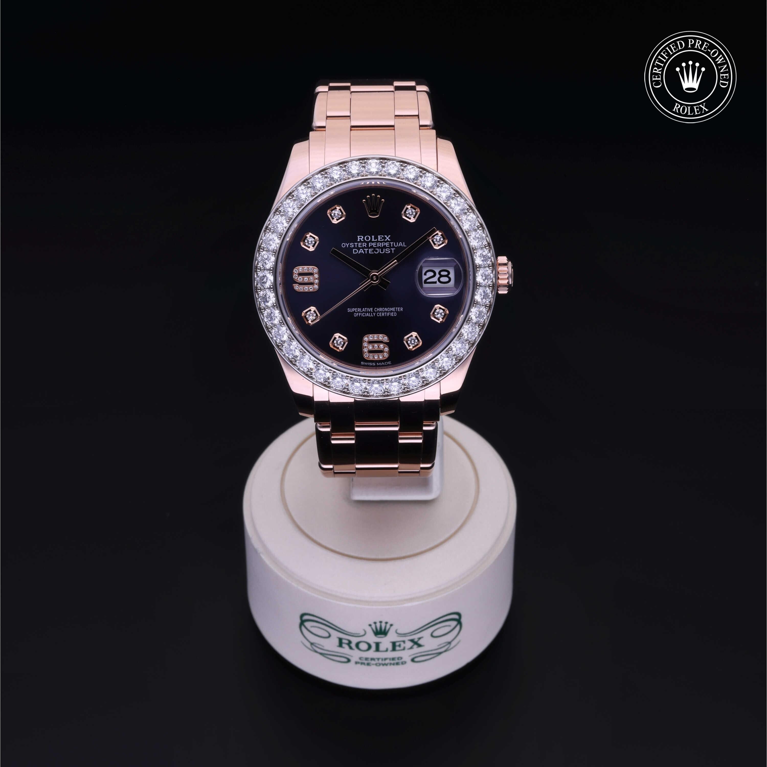 Rolex Certified Pre-owned Pearlmaster M86285-0004 front on black background