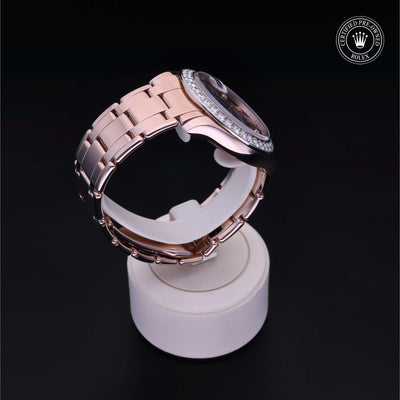 Rolex Certified Pre-owned Pearlmaster M86285-0004 front on black background