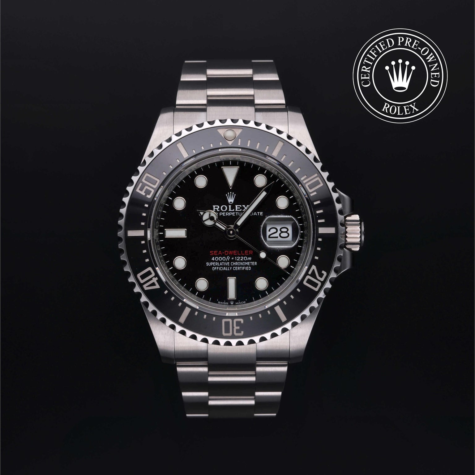 Rolex Certified Pre-owned Sea-Dweller M126600-0001 front on black background