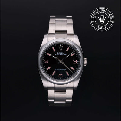 Rolex Certified Pre-owned Oyster Perpetual M116000-0006 front on black background