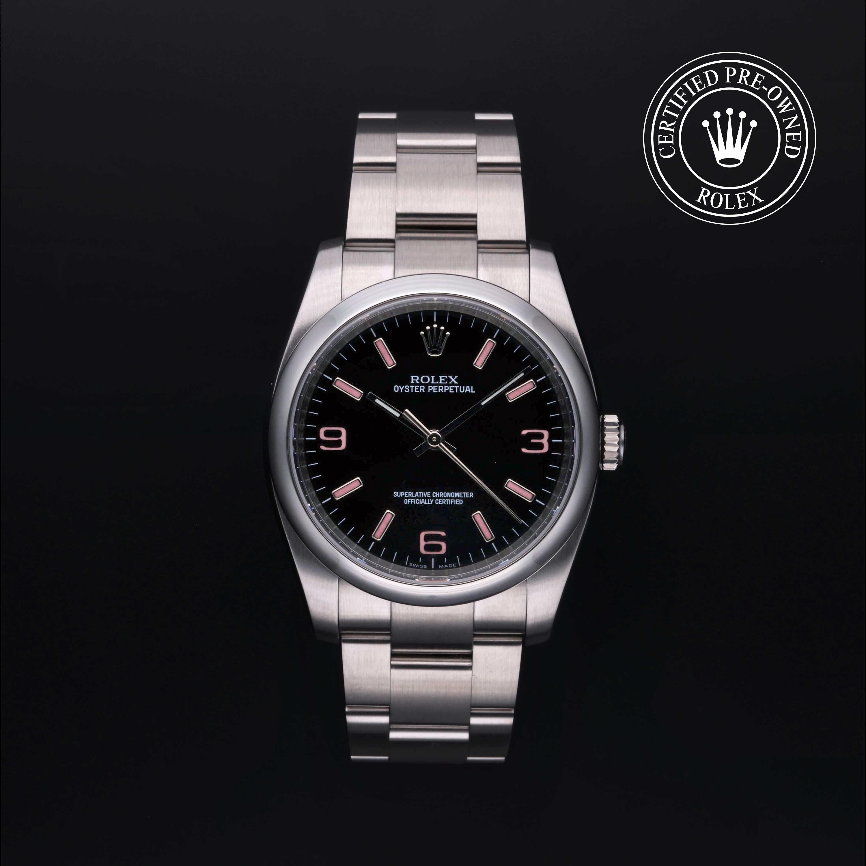 Rolex Certified Pre-owned Oyster Perpetual M116000-0006 front on black background