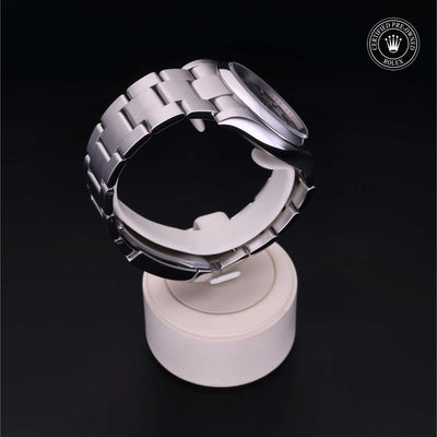 Rolex Certified Pre-owned Oyster Perpetual M116000-0006 front on black background