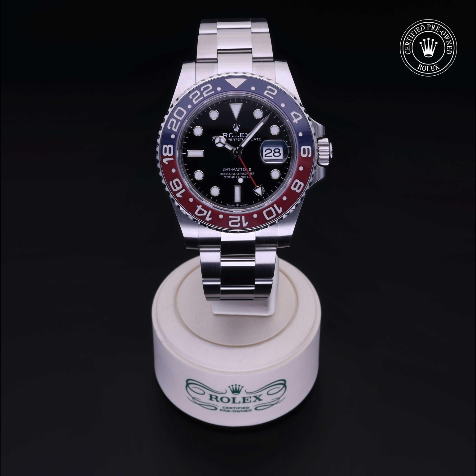 Rolex Certified Pre-owned GMT M126710BLRO-0002 front on black background