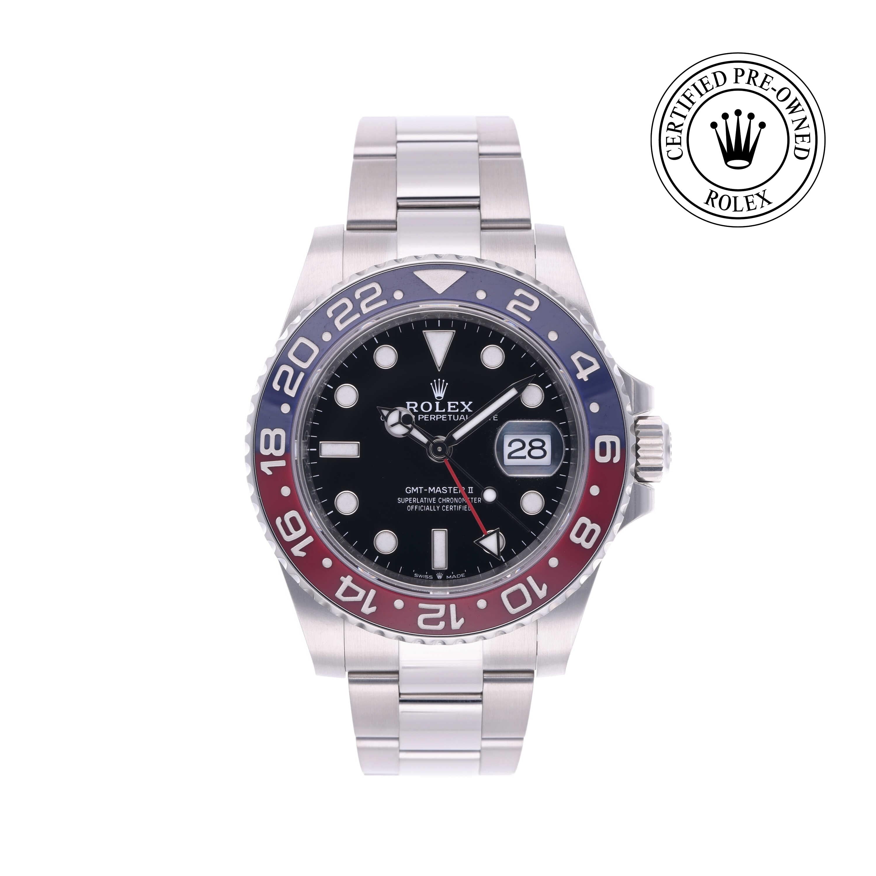 Rolex Certified Pre-owned GMT M126710BLRO-0002 front on white background
