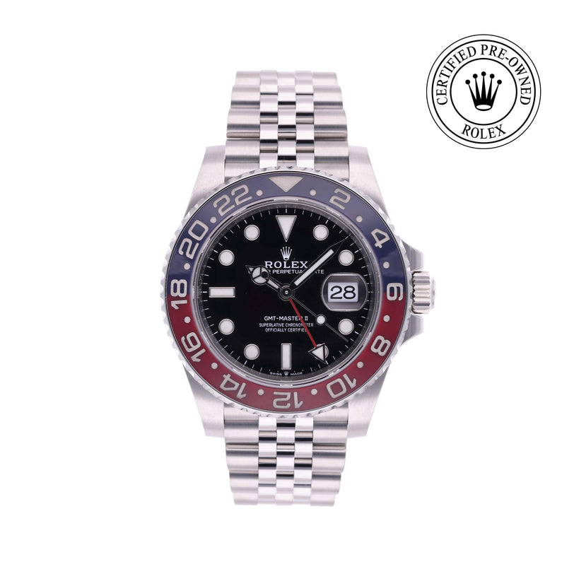 Rolex Certified Pre-owned GMT M126710BLRO-0001 front on white background