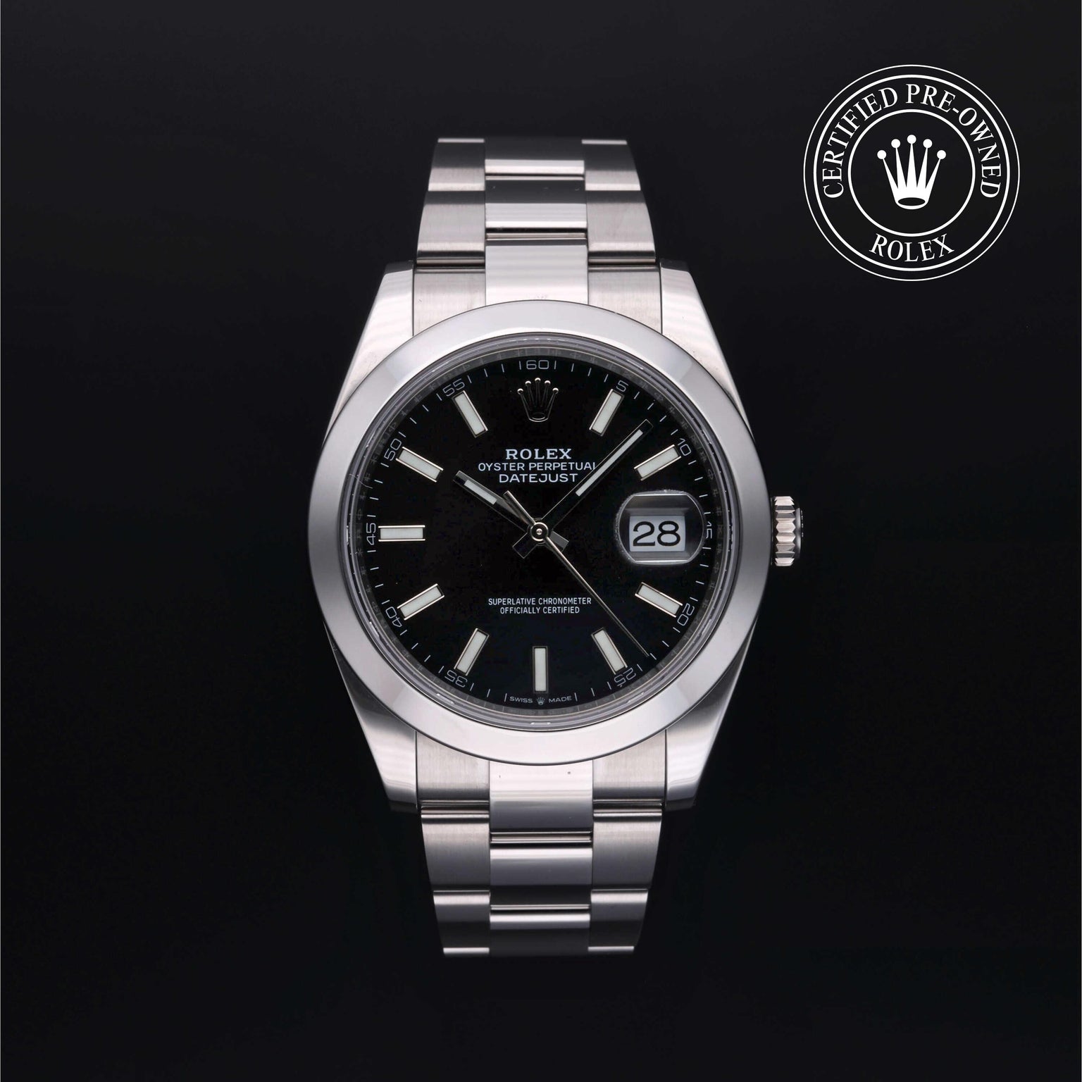 Rolex Certified Pre-owned Datejust M126300-0012 front on black background