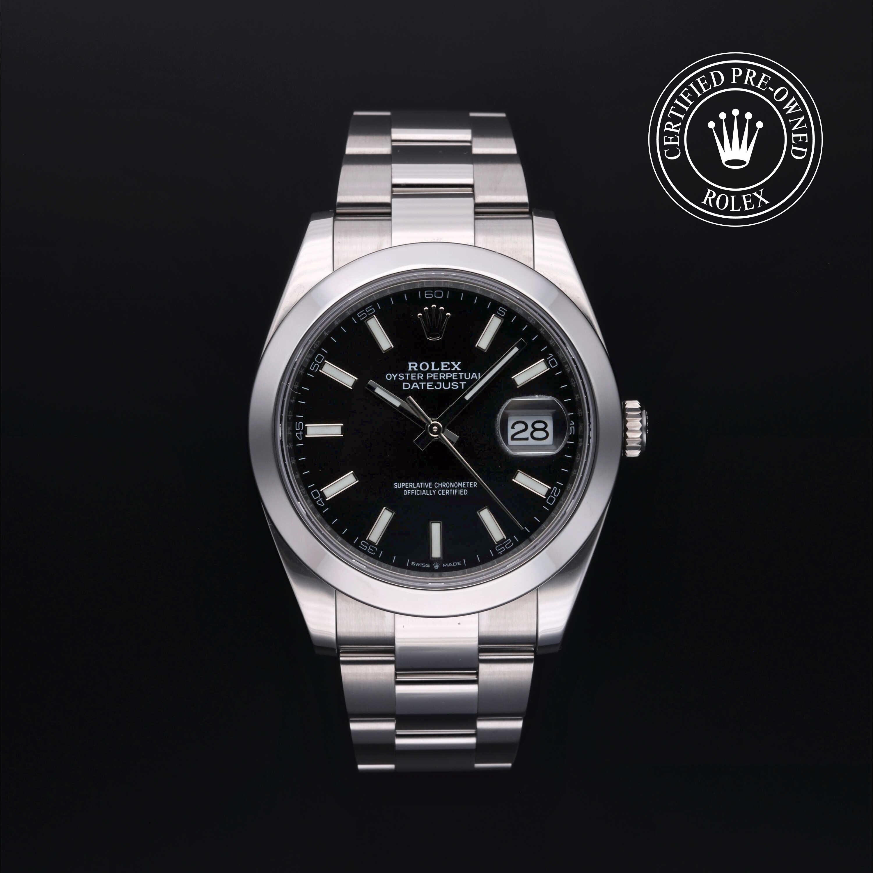 Rolex Certified Pre-owned Datejust M126300-0012 front on black background