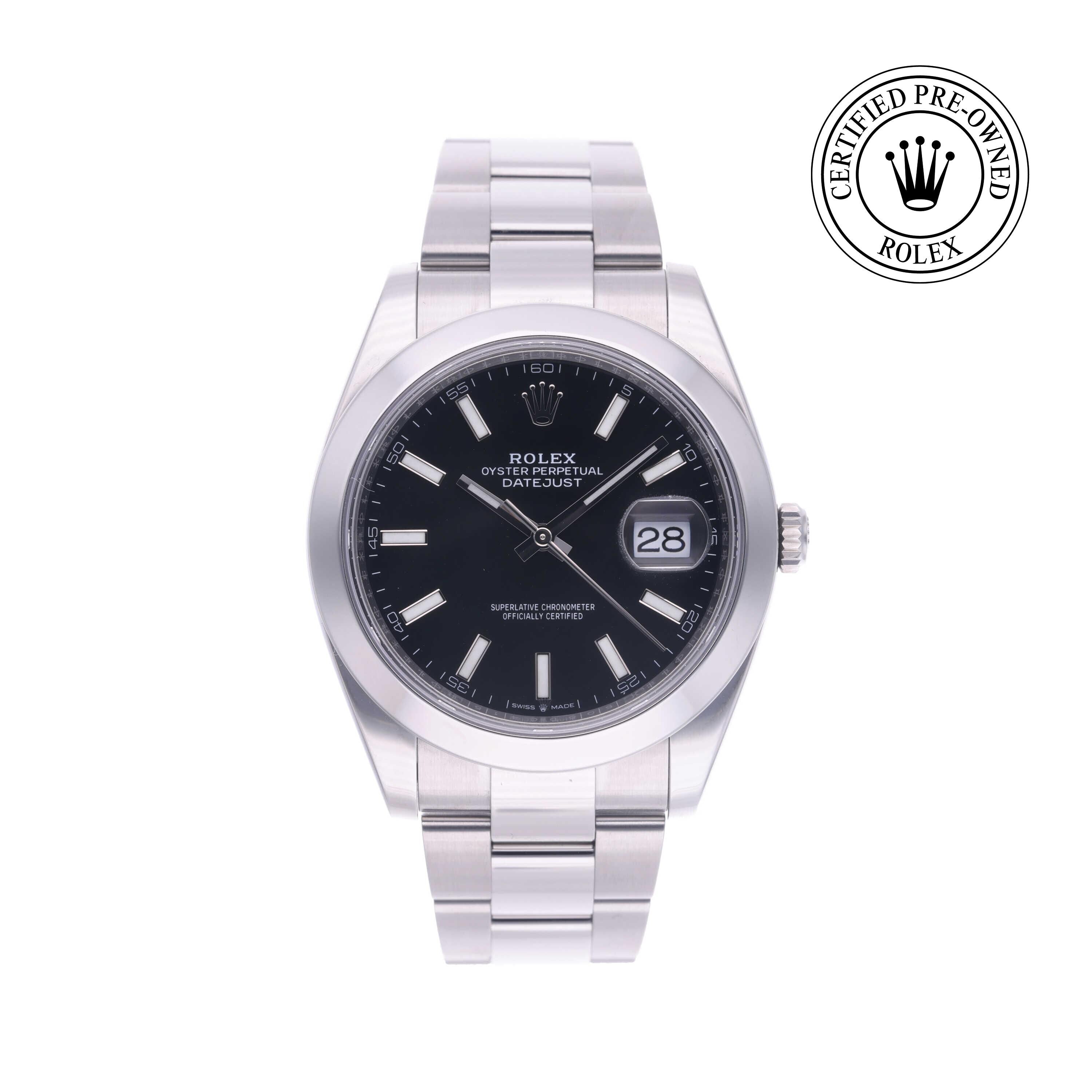 Rolex Certified Pre-owned Datejust M126300-0012 front on white background