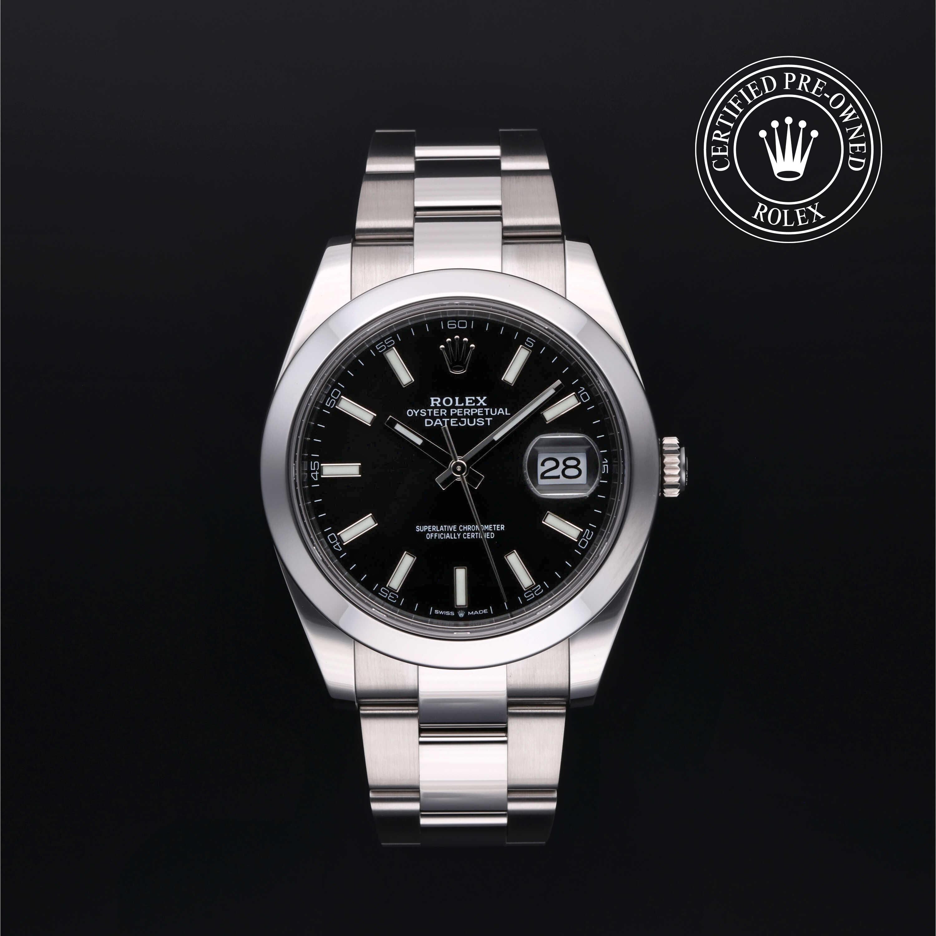 Rolex Certified Pre-owned Datejust M126300-0011 front on black background