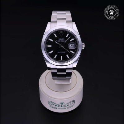 Rolex Certified Pre-owned Datejust M126300-0011 front on black background