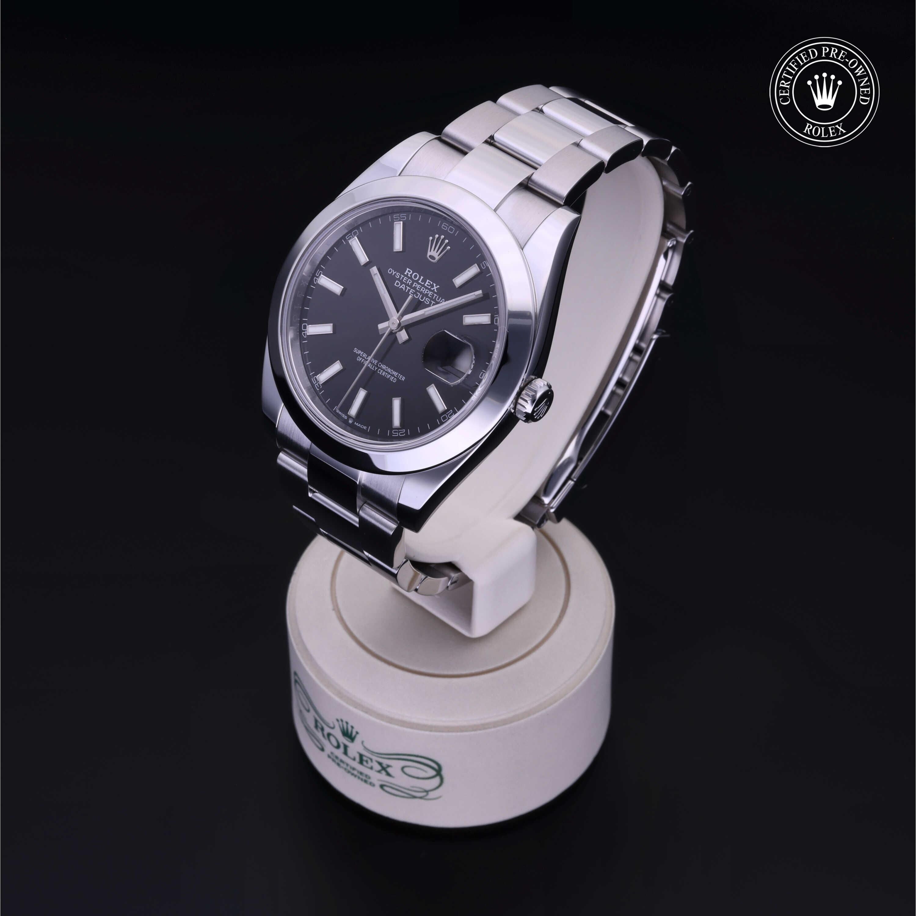 Rolex Certified Pre-owned Datejust M126300-0011 front on black background