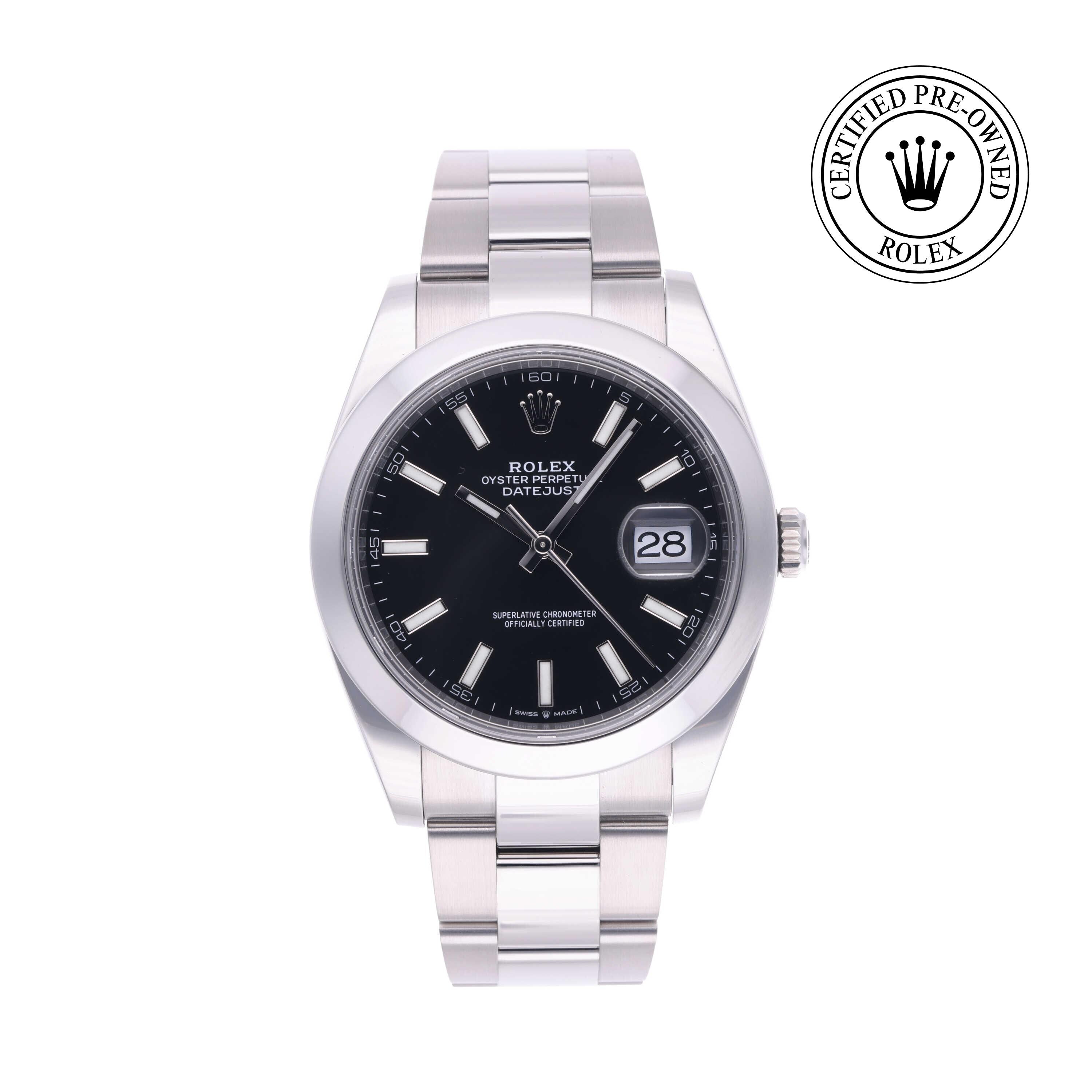 Rolex Certified Pre-owned Datejust M126300-0011 front on white background
