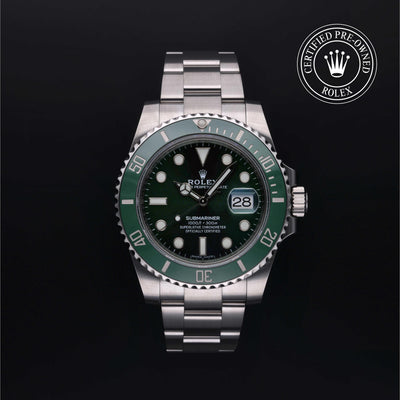 Rolex Certified Pre-owned Submariner M116610LV-0002 front on black background
