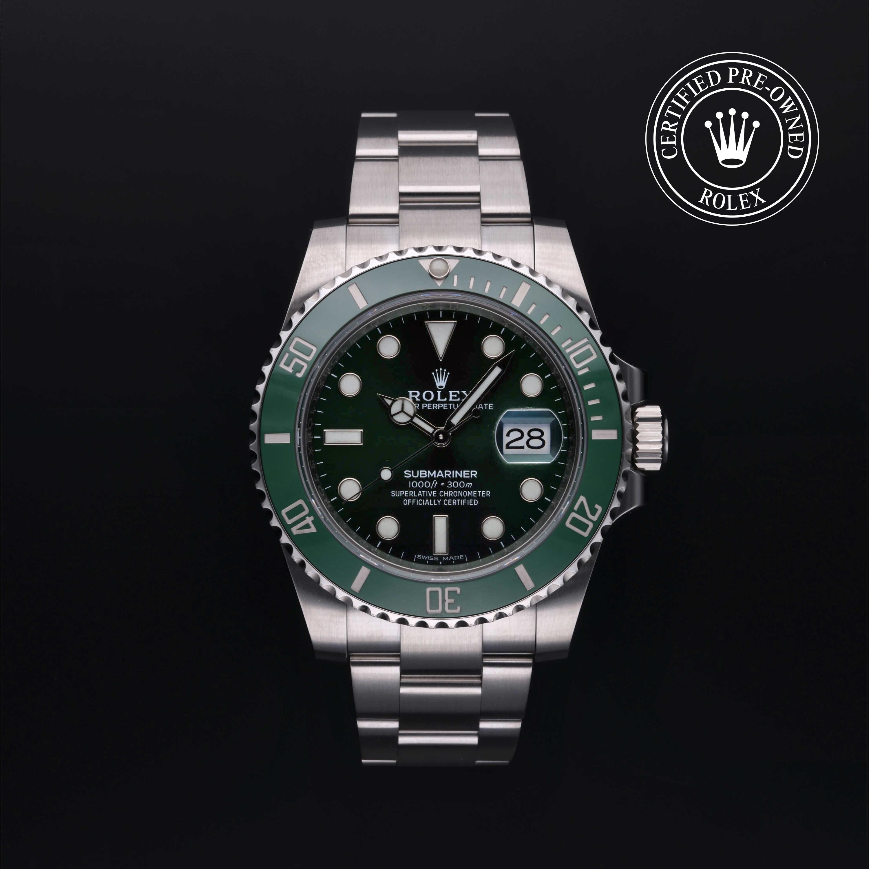 Rolex Certified Pre-owned Submariner M116610LV-0002 front on black background