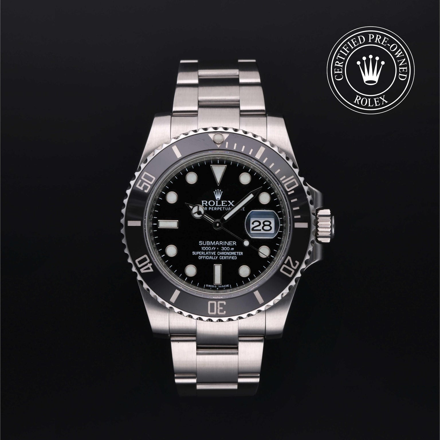 Rolex Certified Pre-owned Submariner M116610LN-0001 front on black background