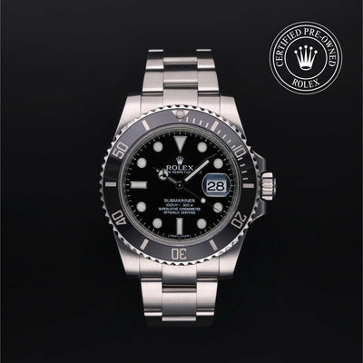 Rolex Certified Pre-owned Submariner M116610LN-0001 front on black background
