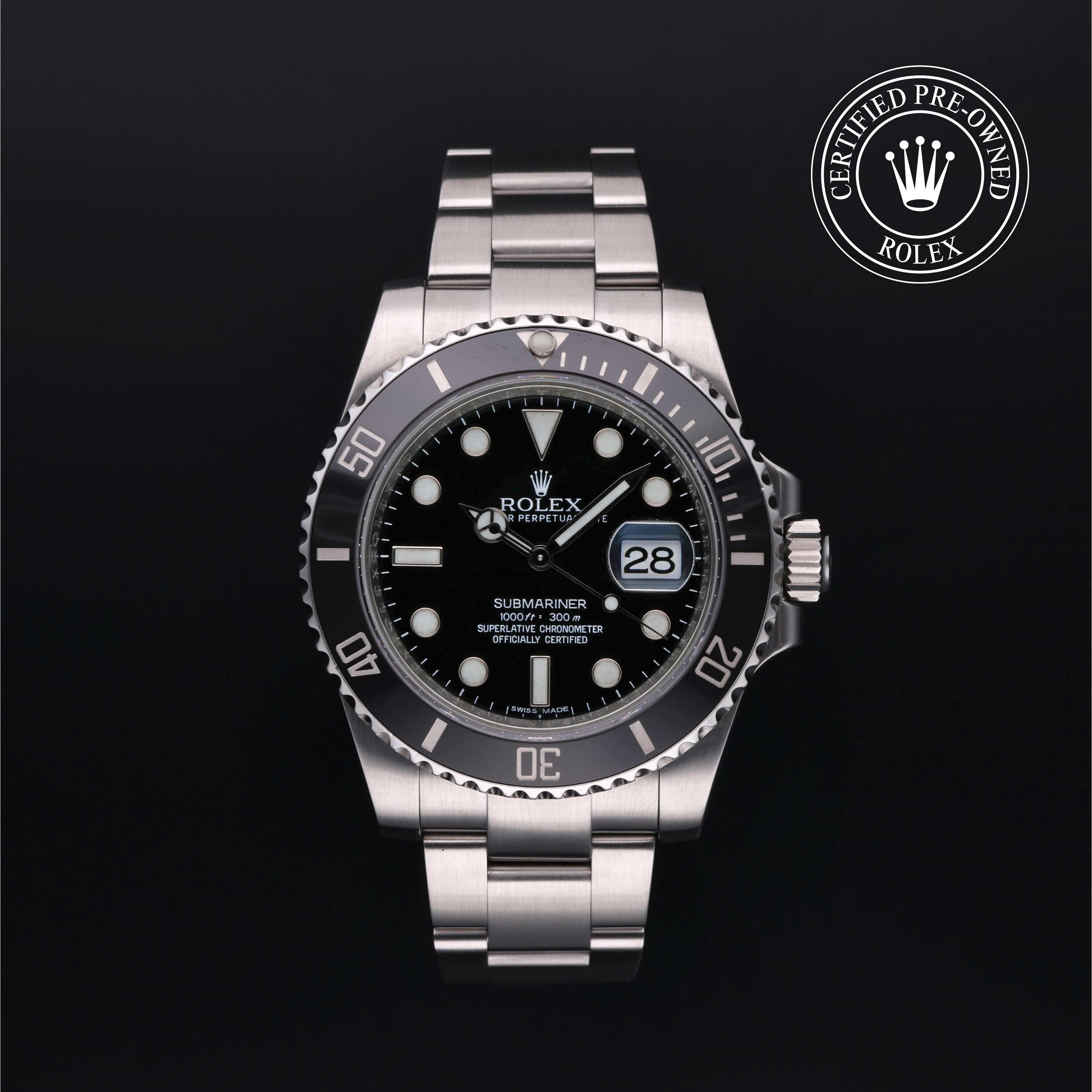 Rolex Certified Pre-owned Submariner M116610LN-0001 front on black background