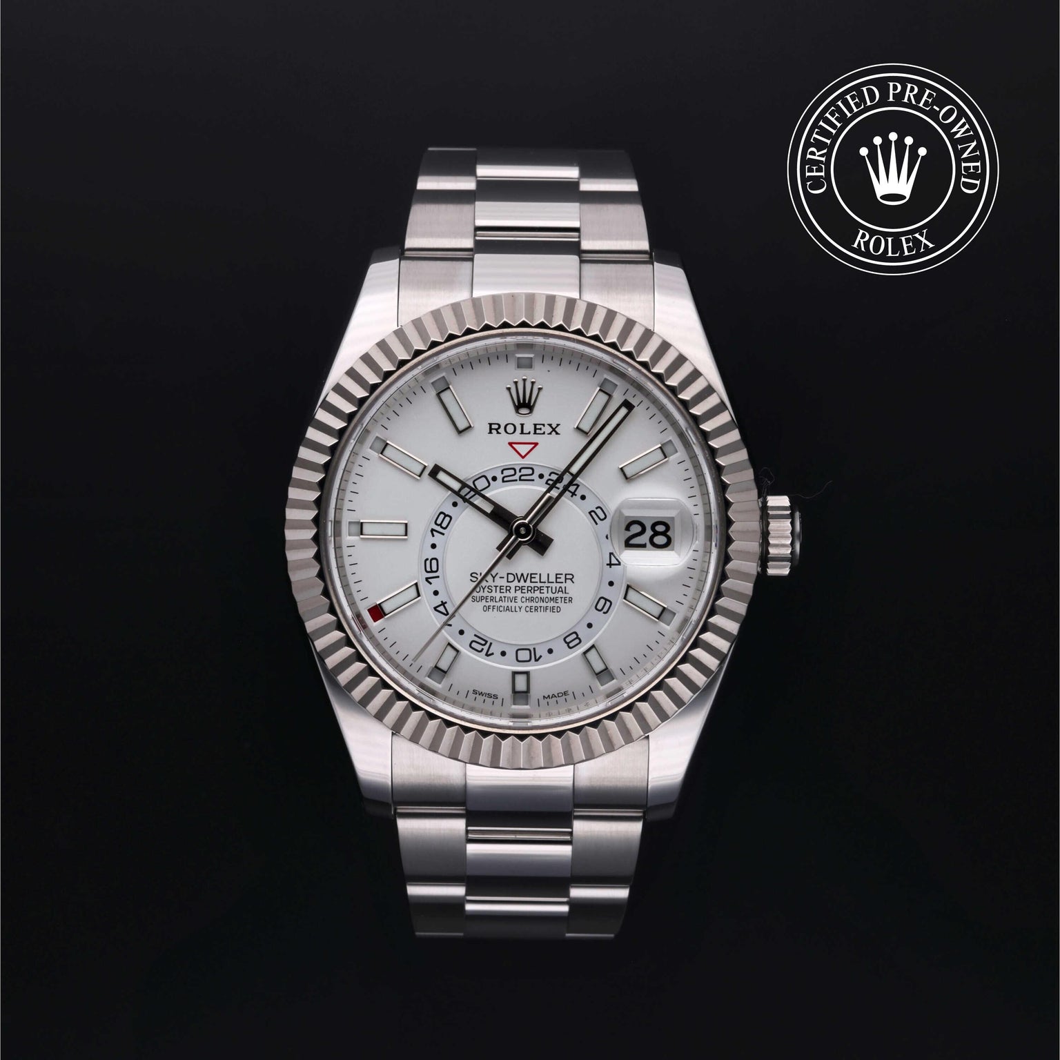 Rolex Certified Pre-owned Sky-Dweller M326934-0001 front on black background