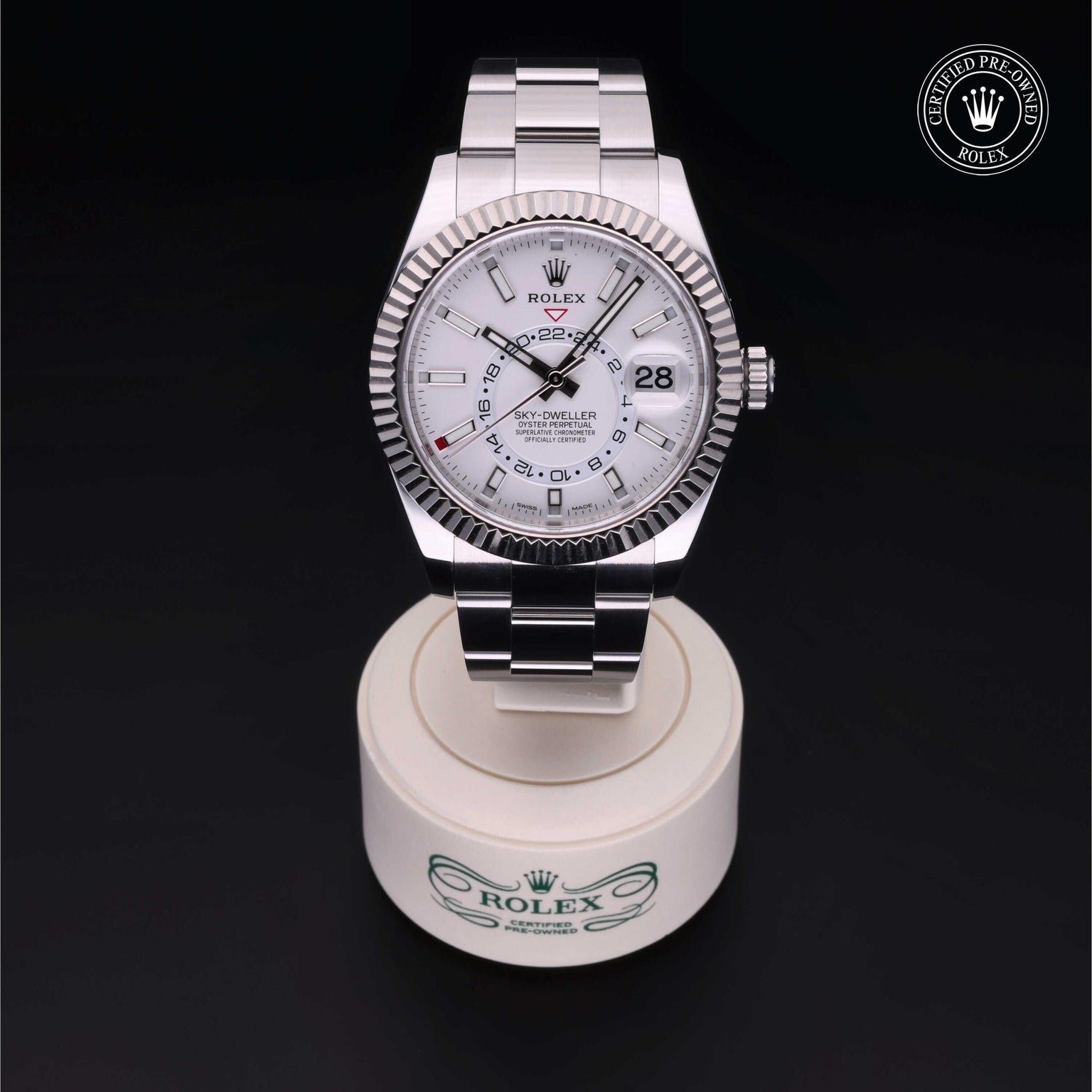 Rolex Certified Pre-owned Sky-Dweller M326934-0001 front on black background
