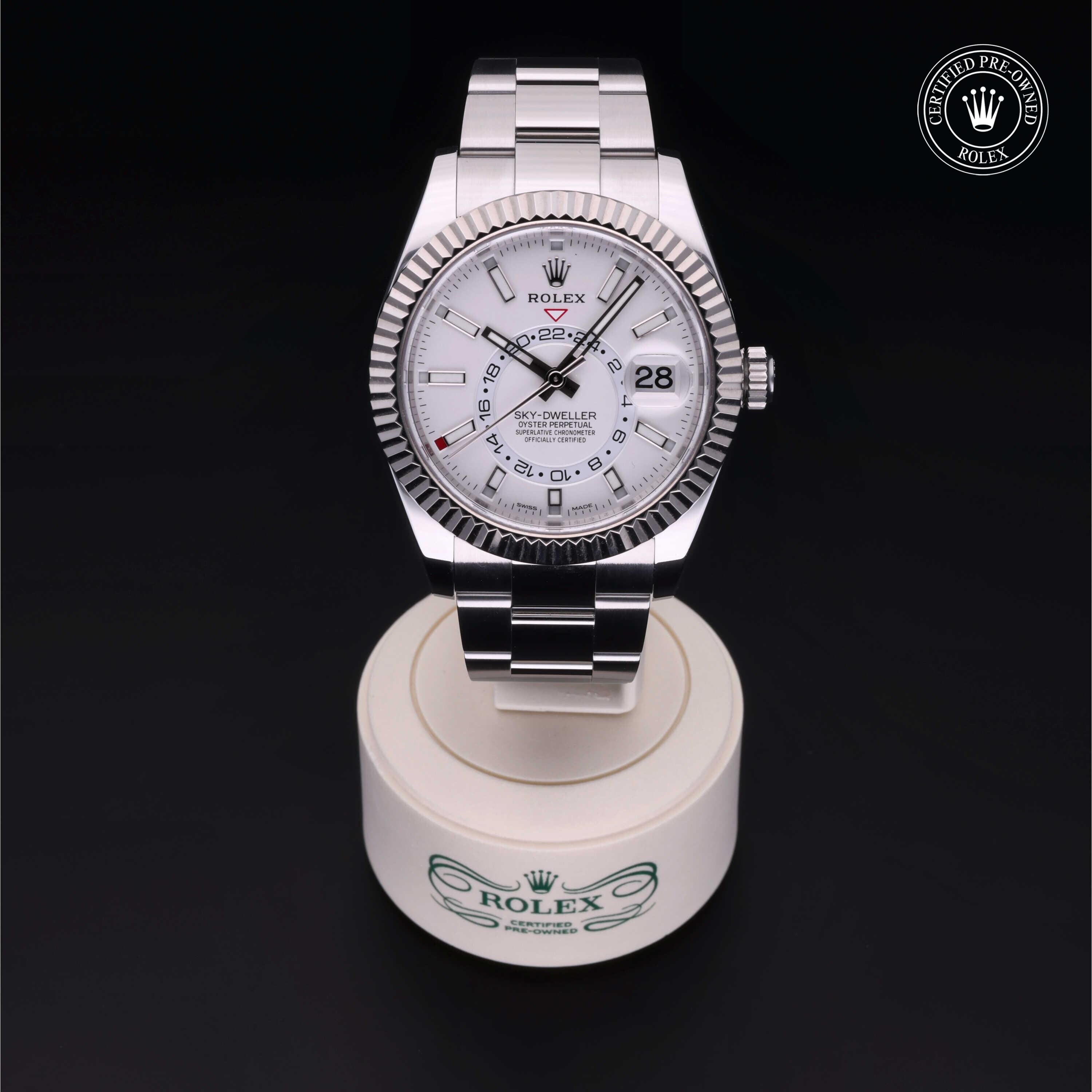 Rolex Certified Pre-owned Sky-Dweller M326934-0001 front on black background