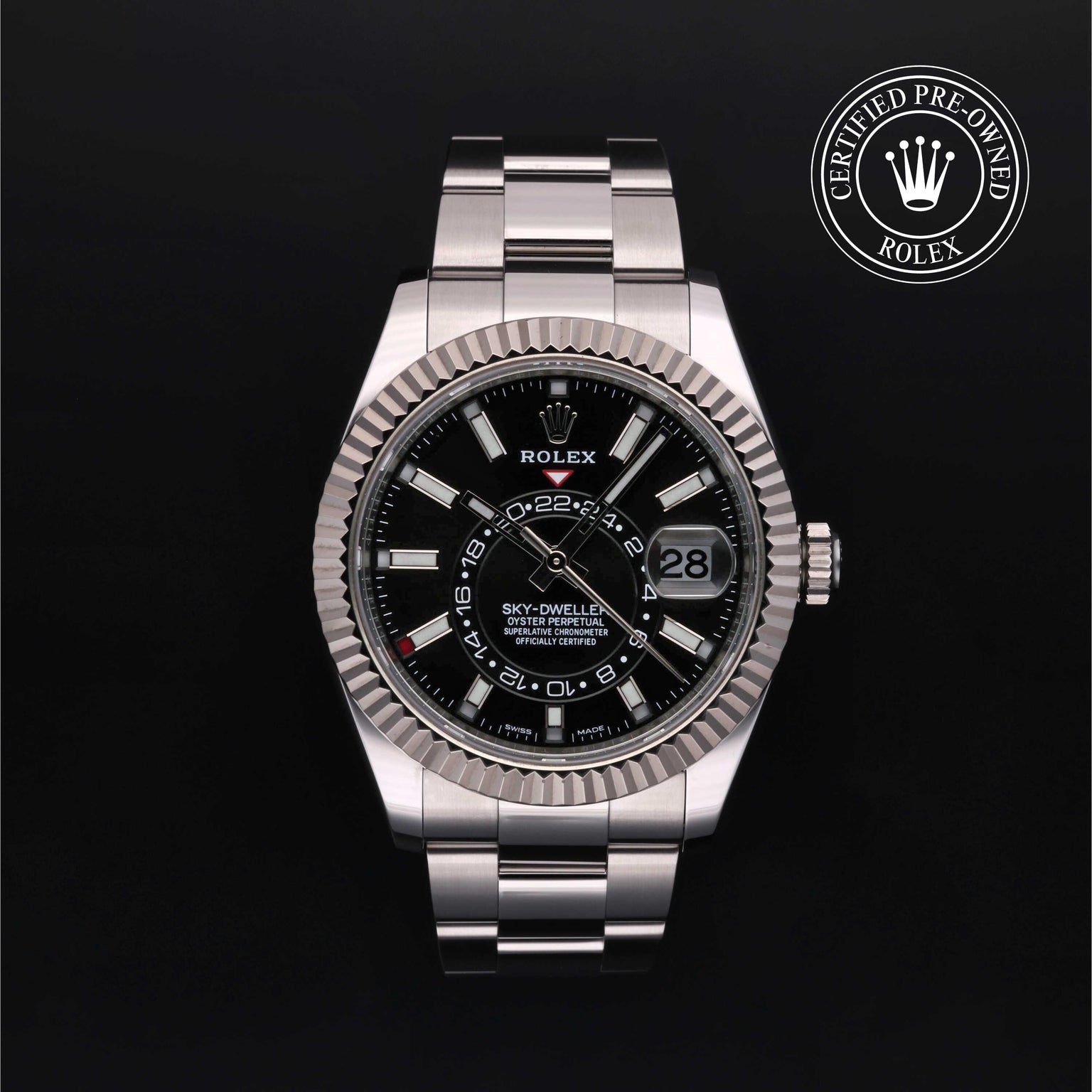 Rolex Certified Pre-owned Sky-Dweller M326934-0006 front on black background