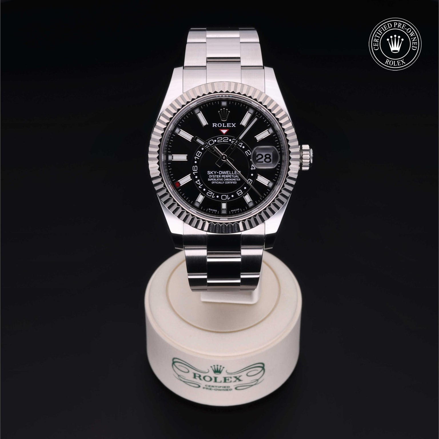 Rolex Certified Pre-owned Sky-Dweller M326934-0006 front on black background