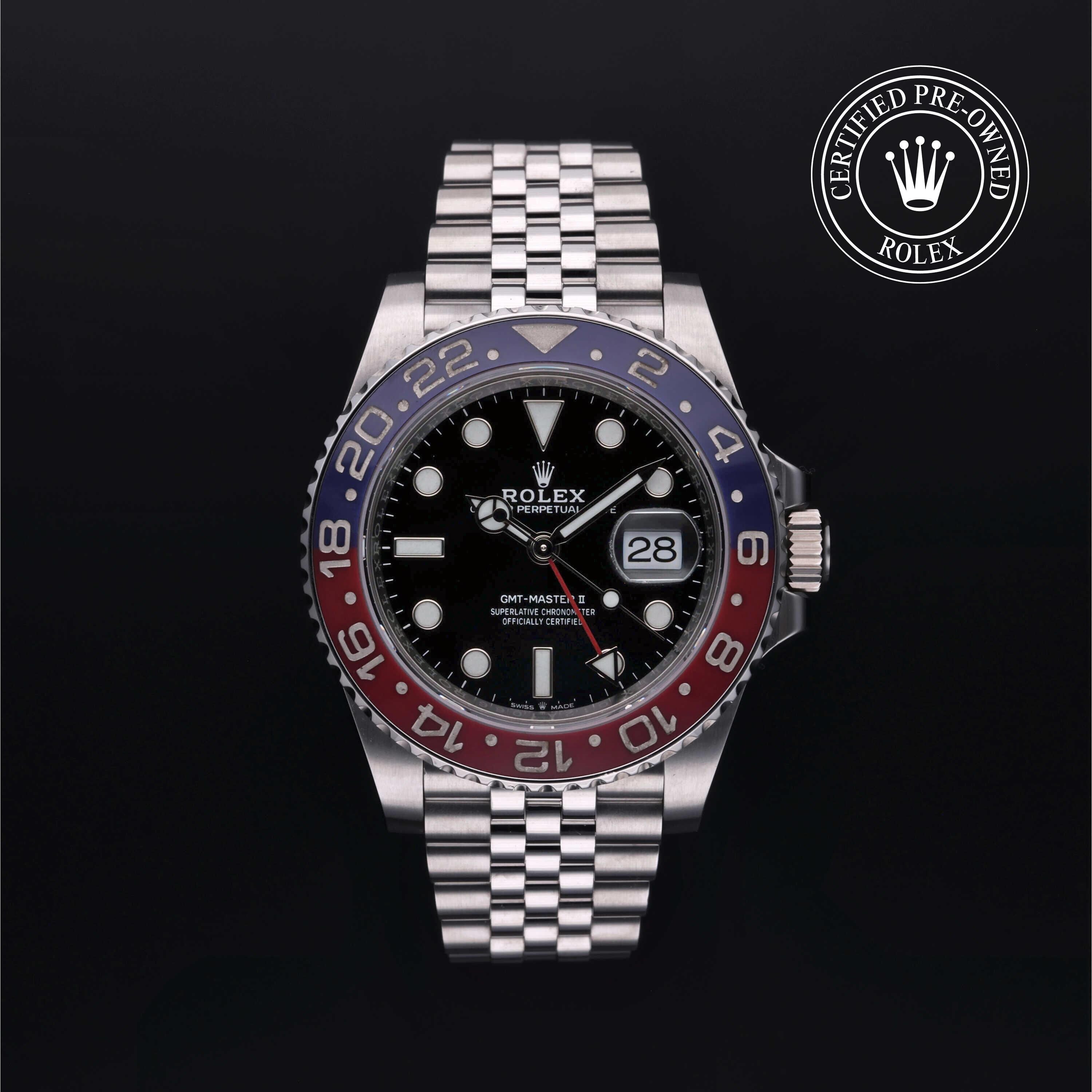 Rolex Certified Pre-owned GMT M126710BLRO-0001 front on black background