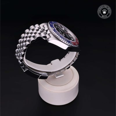 Rolex Certified Pre-owned GMT M126710BLRO-0001 front on black background