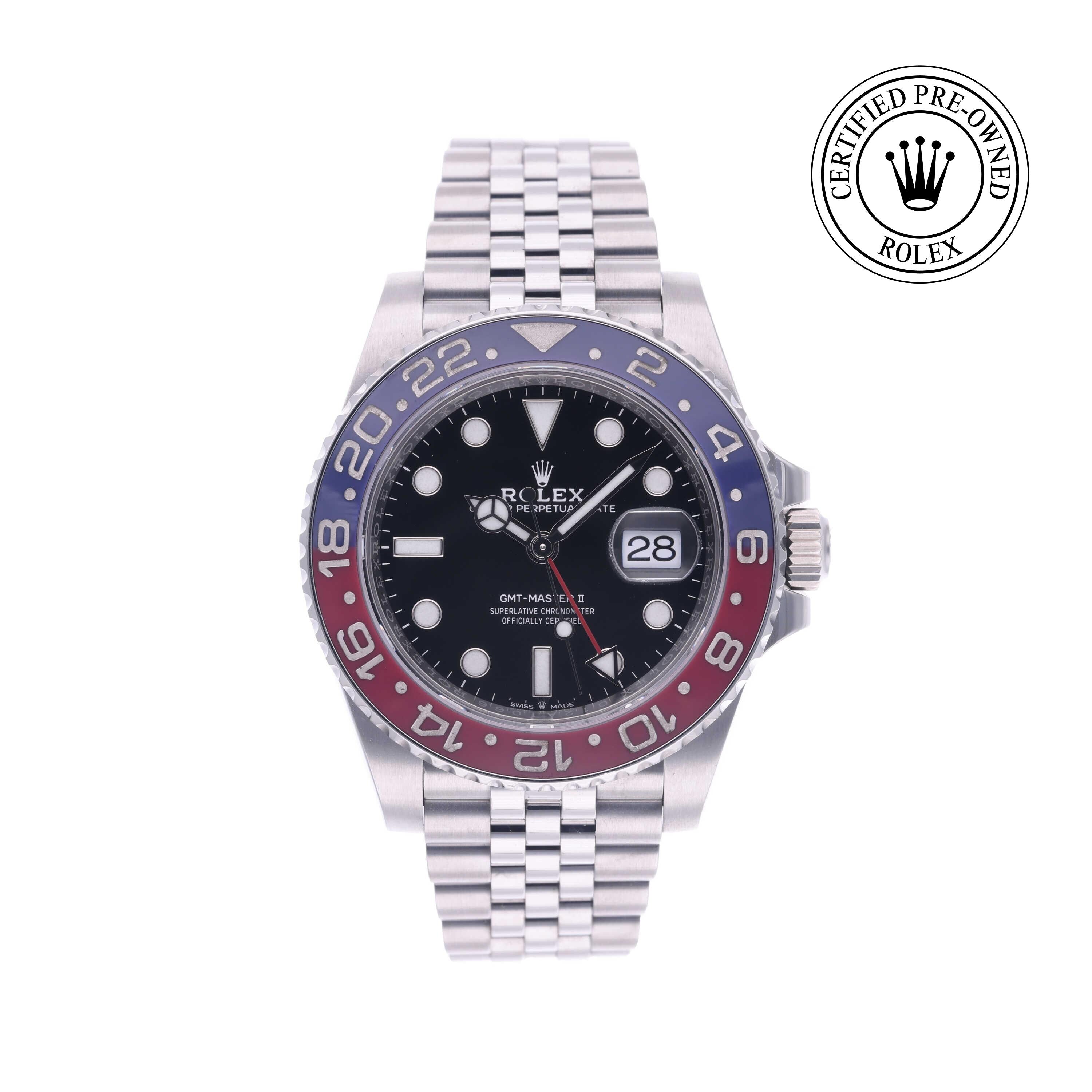 Rolex Certified Pre-owned GMT M126710BLRO-0001 front on white background
