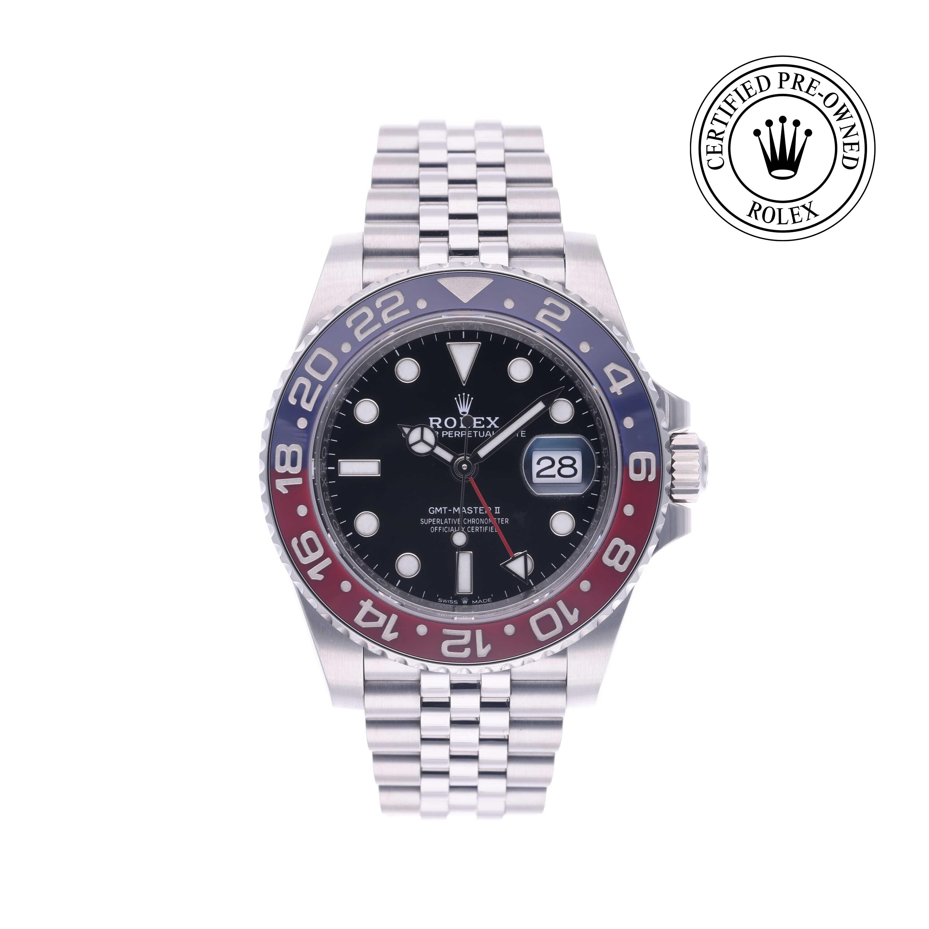 Rolex Certified Pre-owned GMT M126710BLRO-0001 front on white background