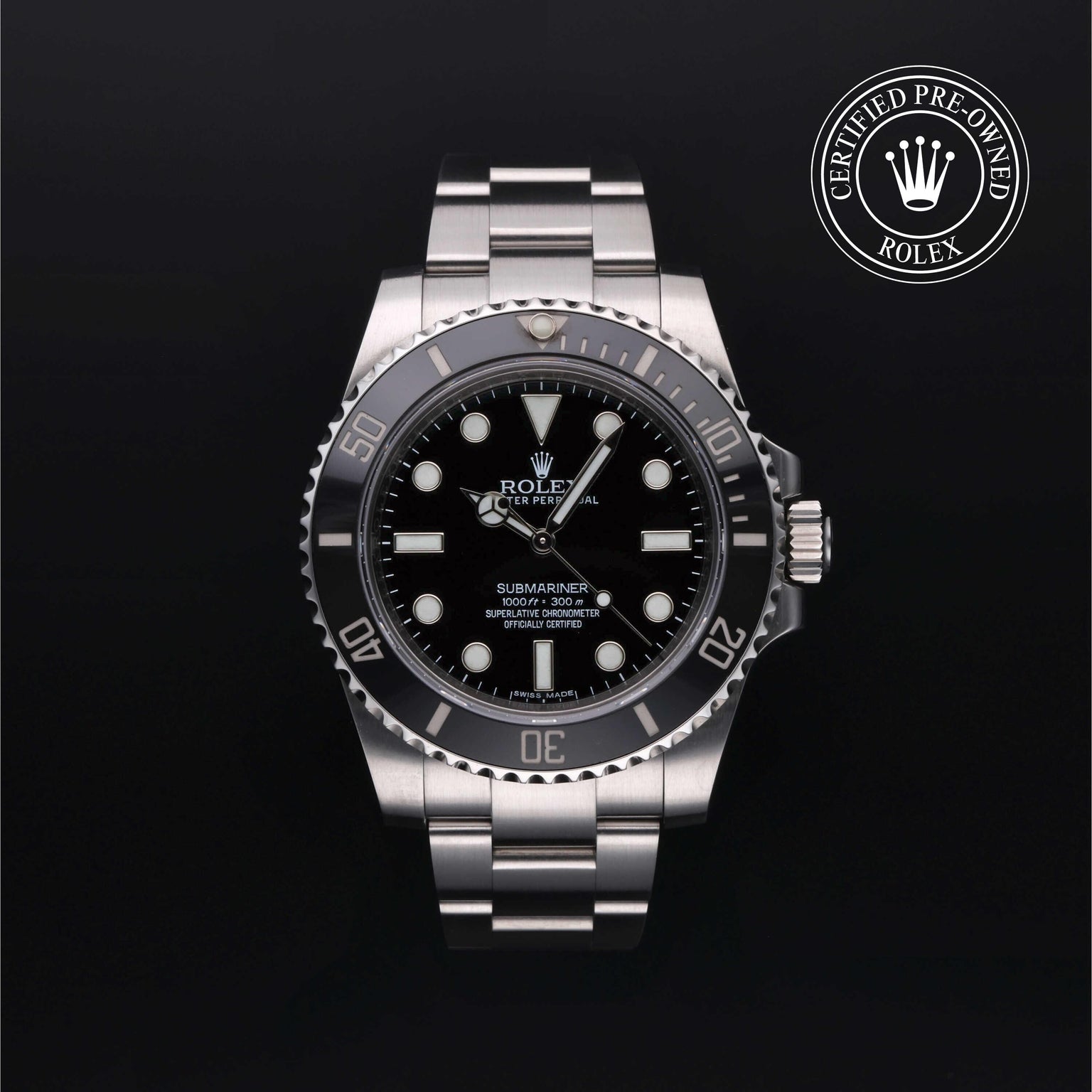 Rolex Certified Pre-owned Submariner M114060-0002 front on black background