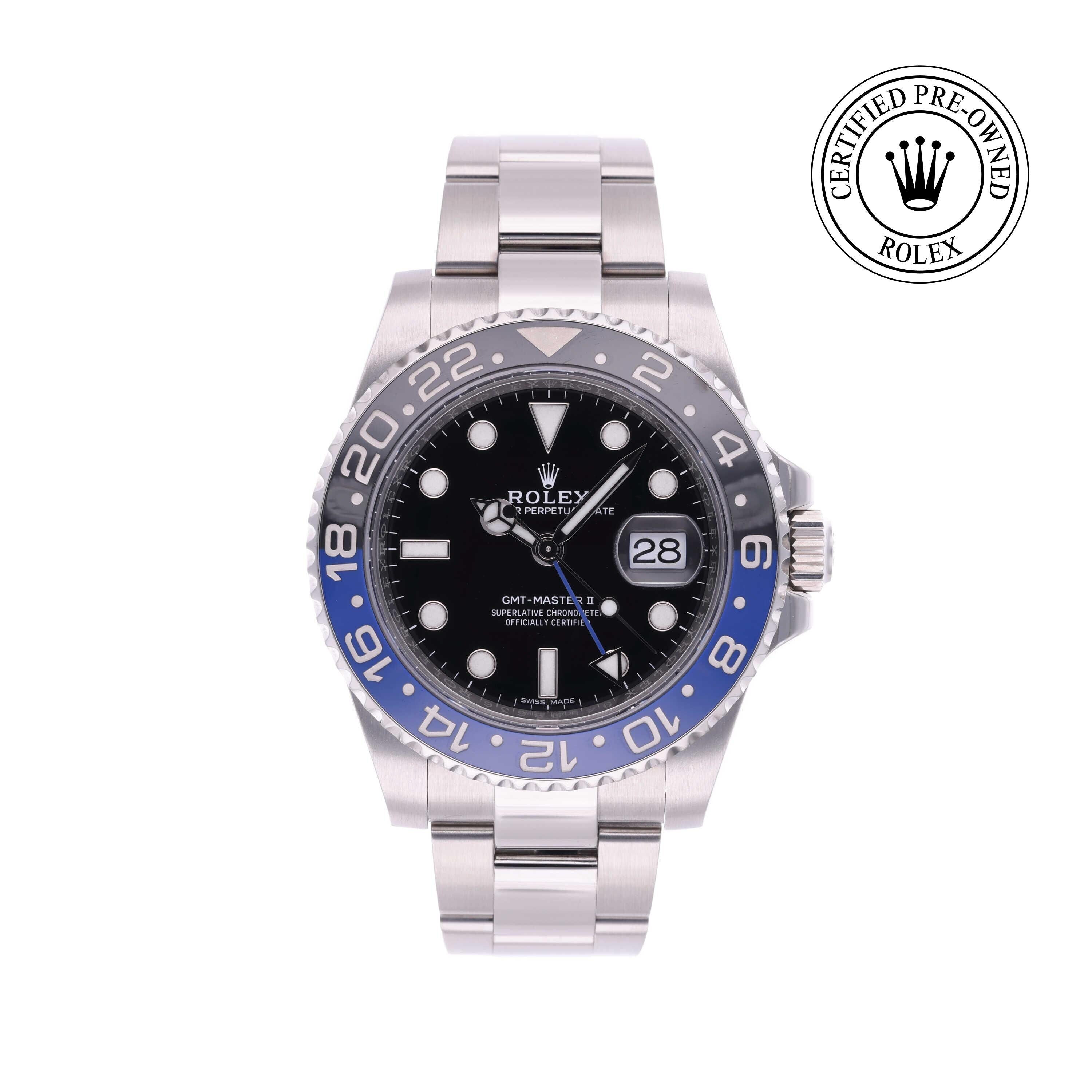 Rolex Certified Pre-owned GMT II M116710BLNR-0002 front on white background