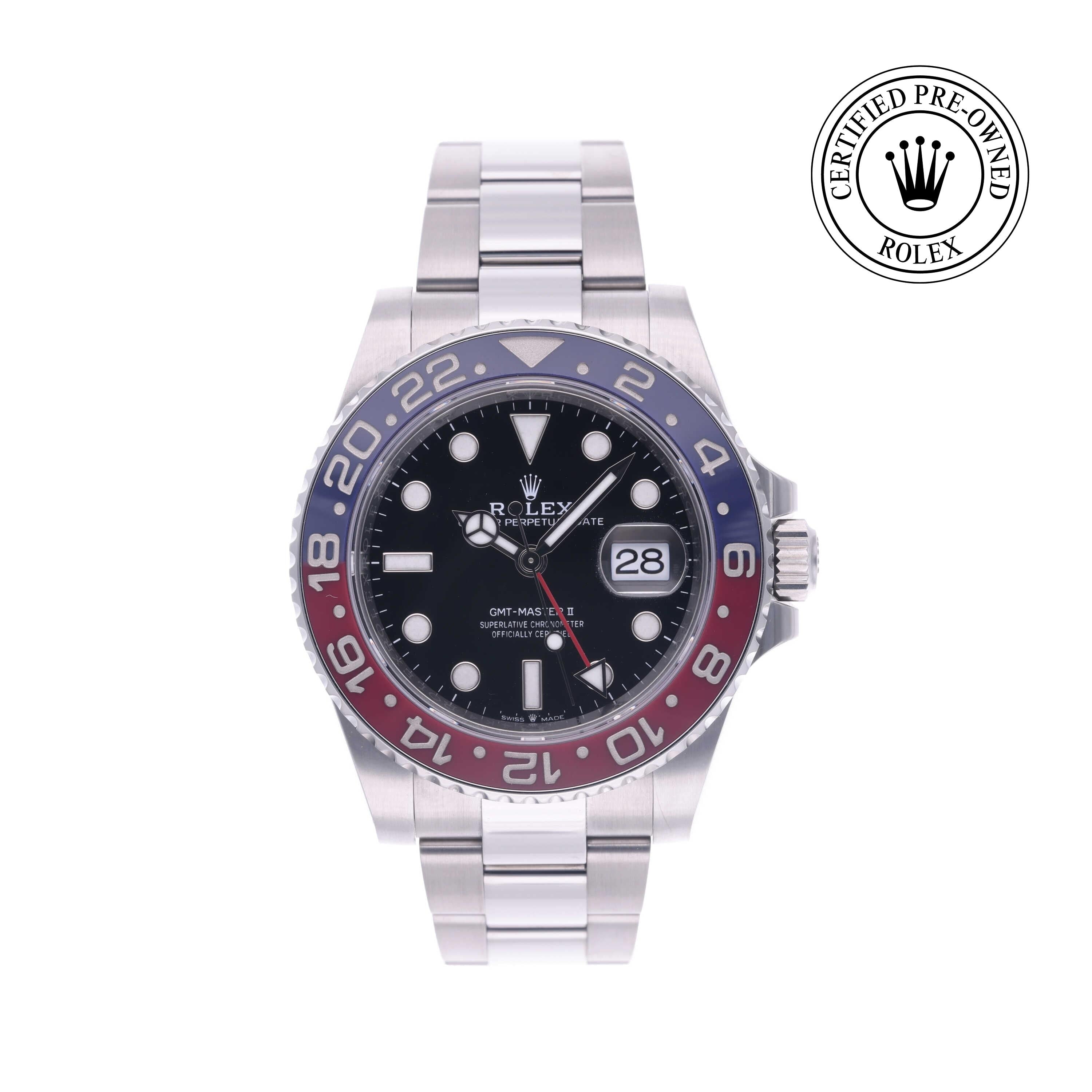 Rolex Certified Pre-owned GMT M126710BLRO-0002 front on white background