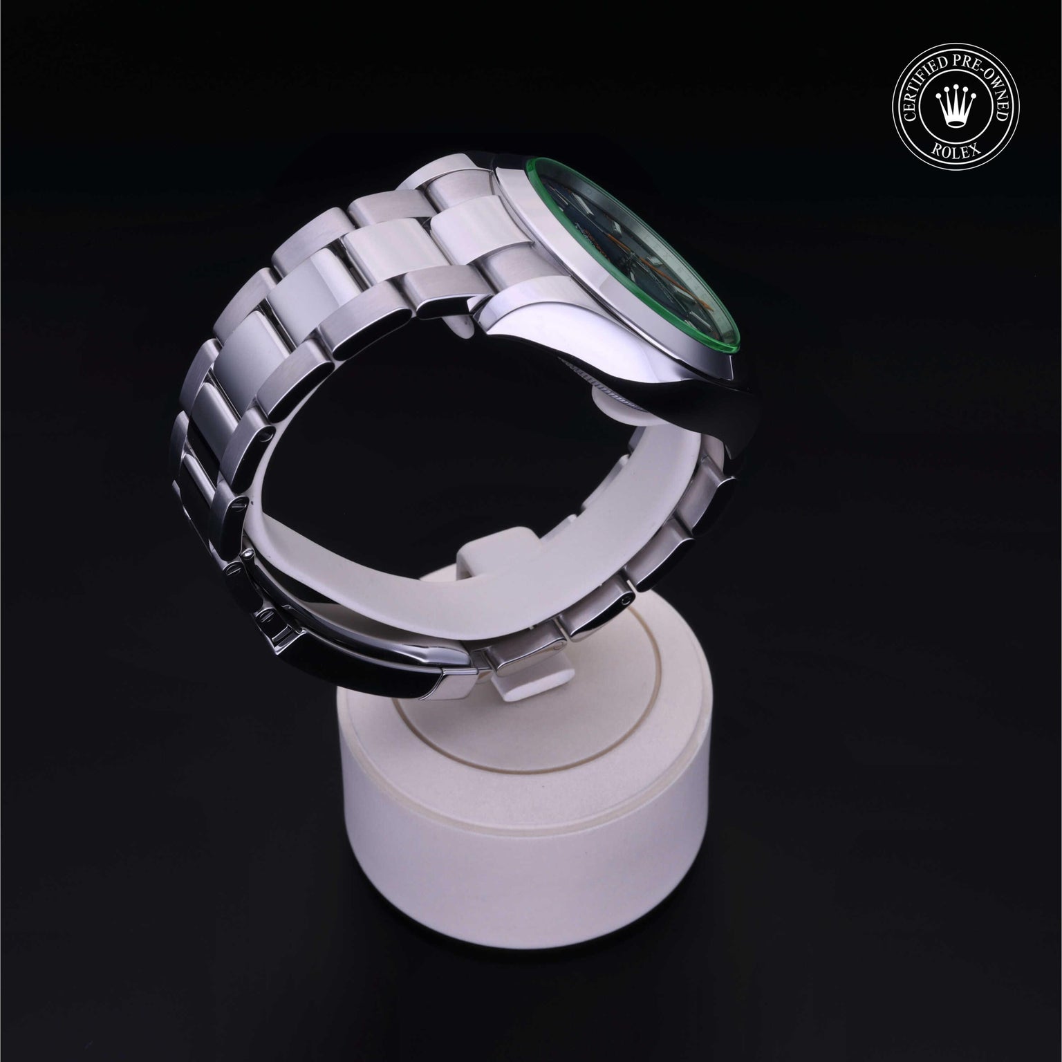 Rolex Certified Pre-owned Milgauss M116400GV-0002 front on black background