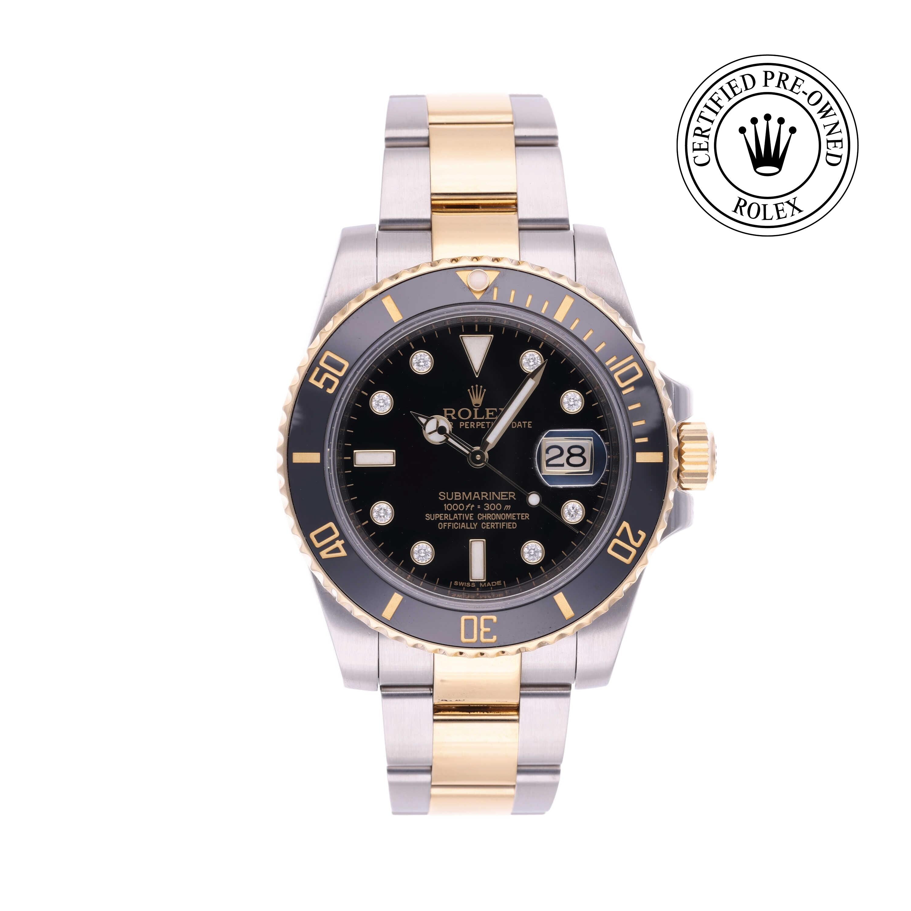 Rolex Certified Pre-owned Submariner M116613LN-0003 front on white background