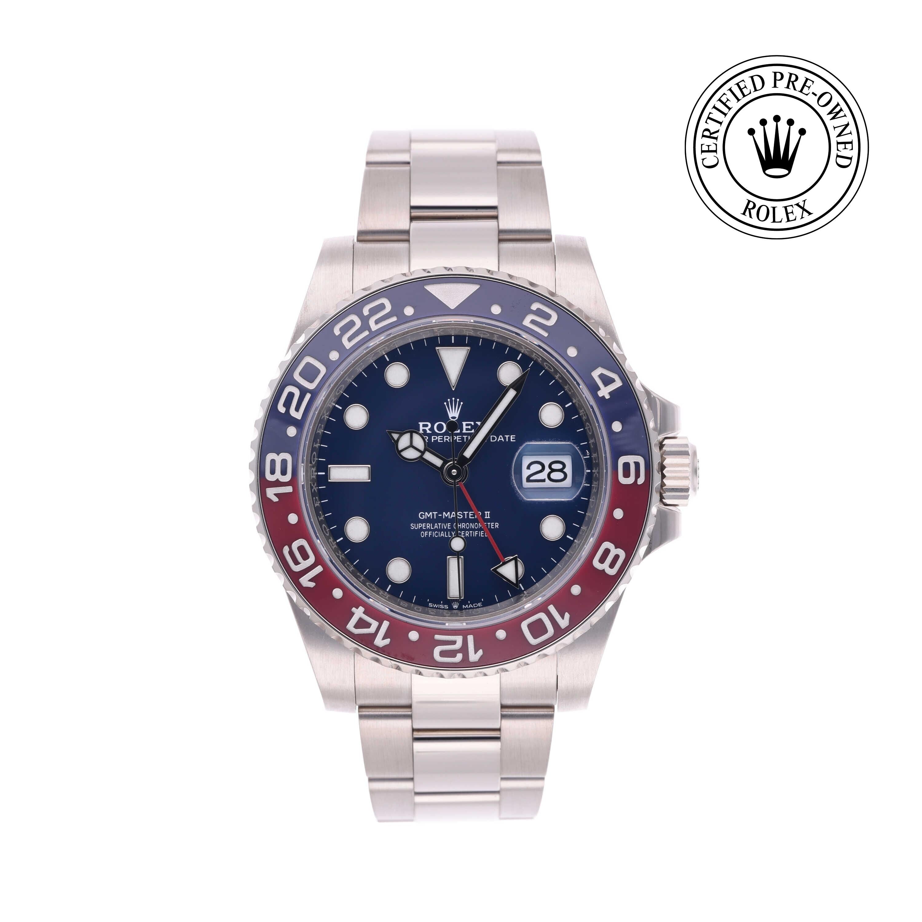 Rolex Certified Pre-owned GMT M126719BLRO-0003 front on white background