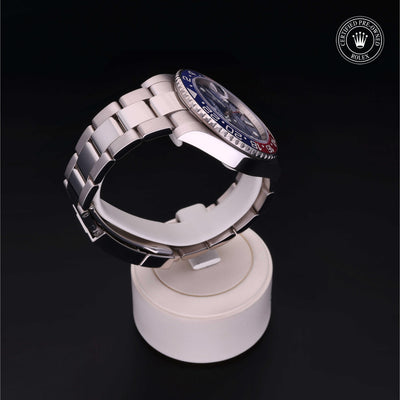 Rolex Certified Pre-owned GMT M126719BLRO-0003 front on black background