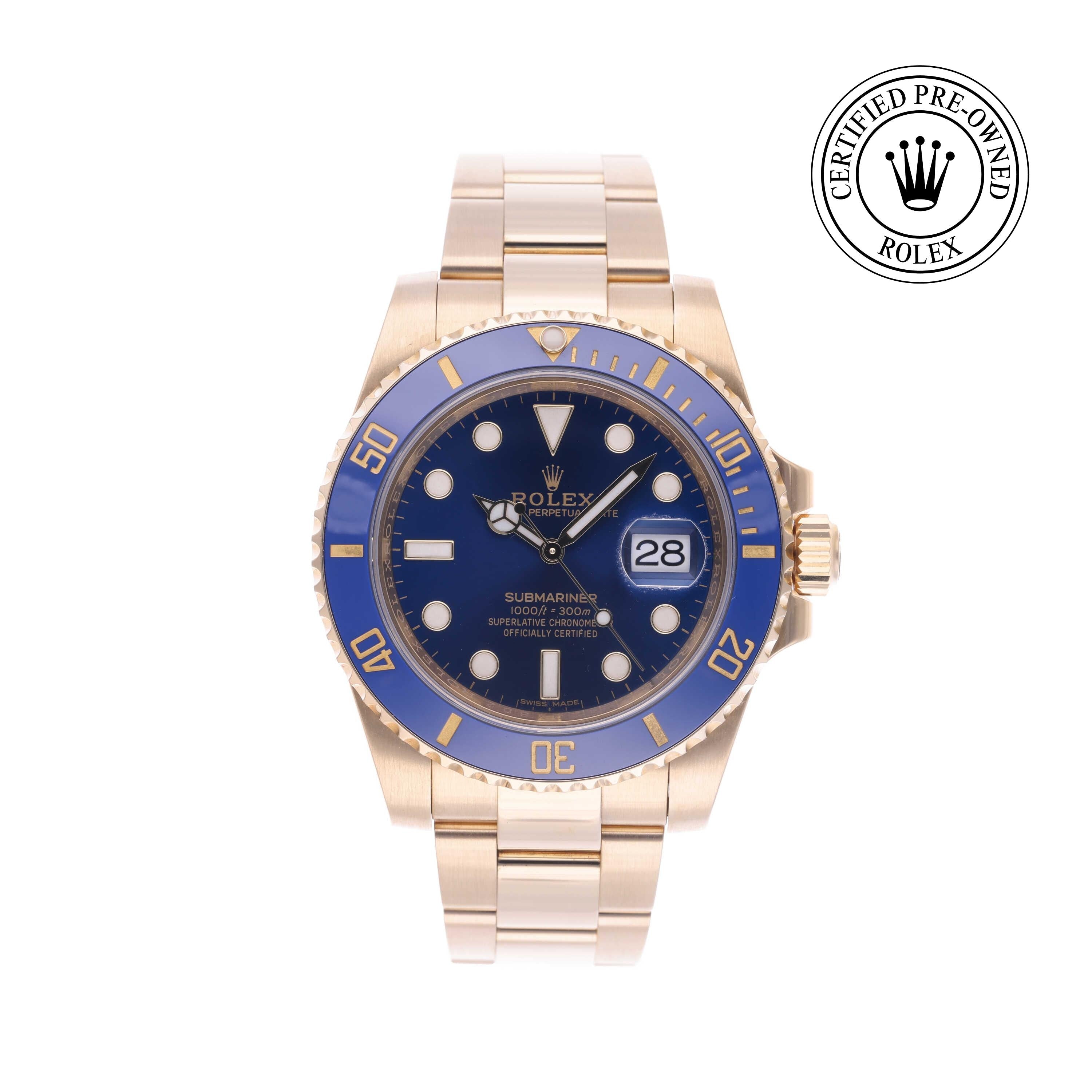 Rolex Certified Pre-owned Submariner M116618LB-0003 front on white background